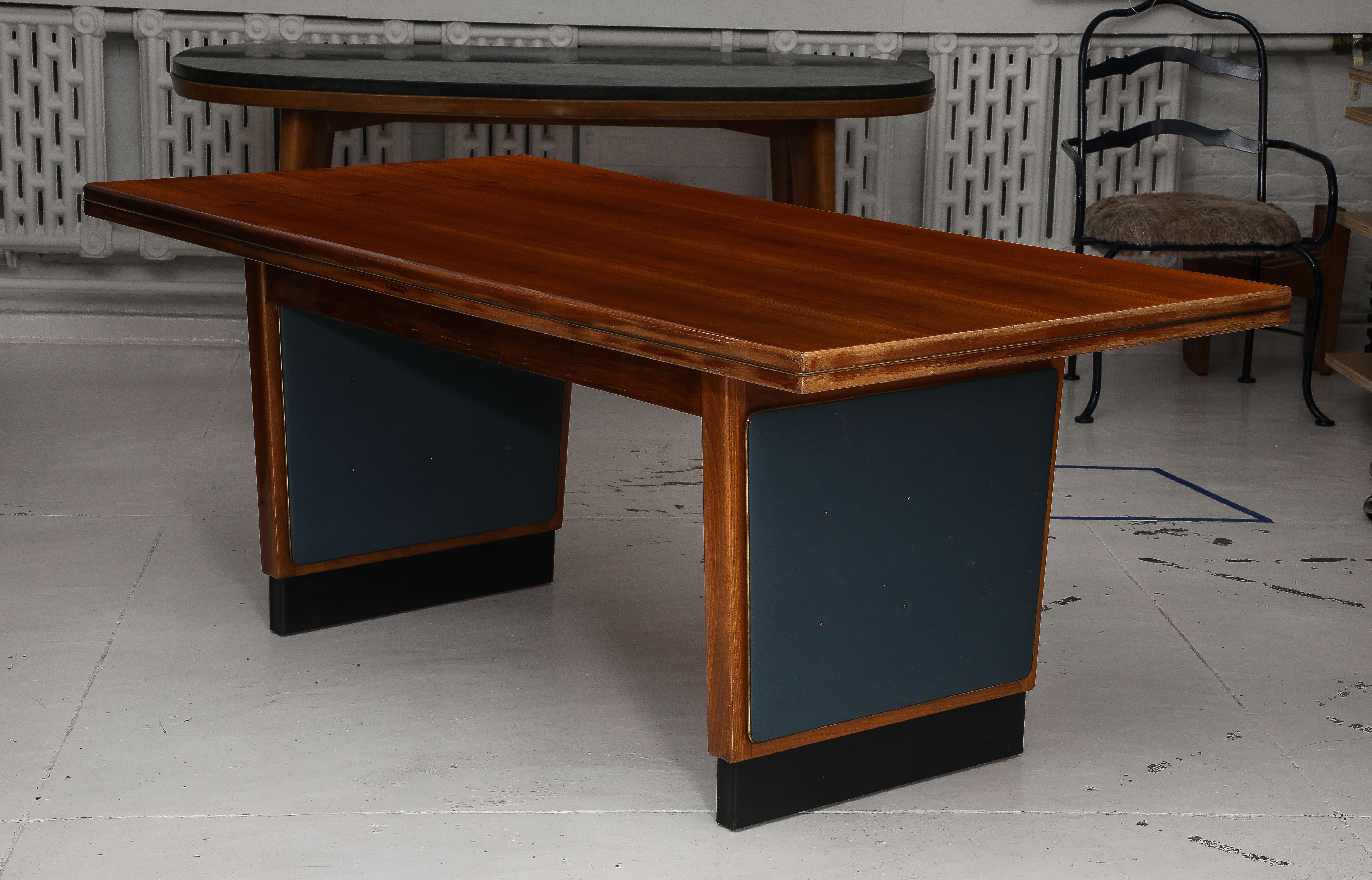 Walnut, Brass, Vinyl & Painted Wood Dining Table, Italy 1950's For Sale 8