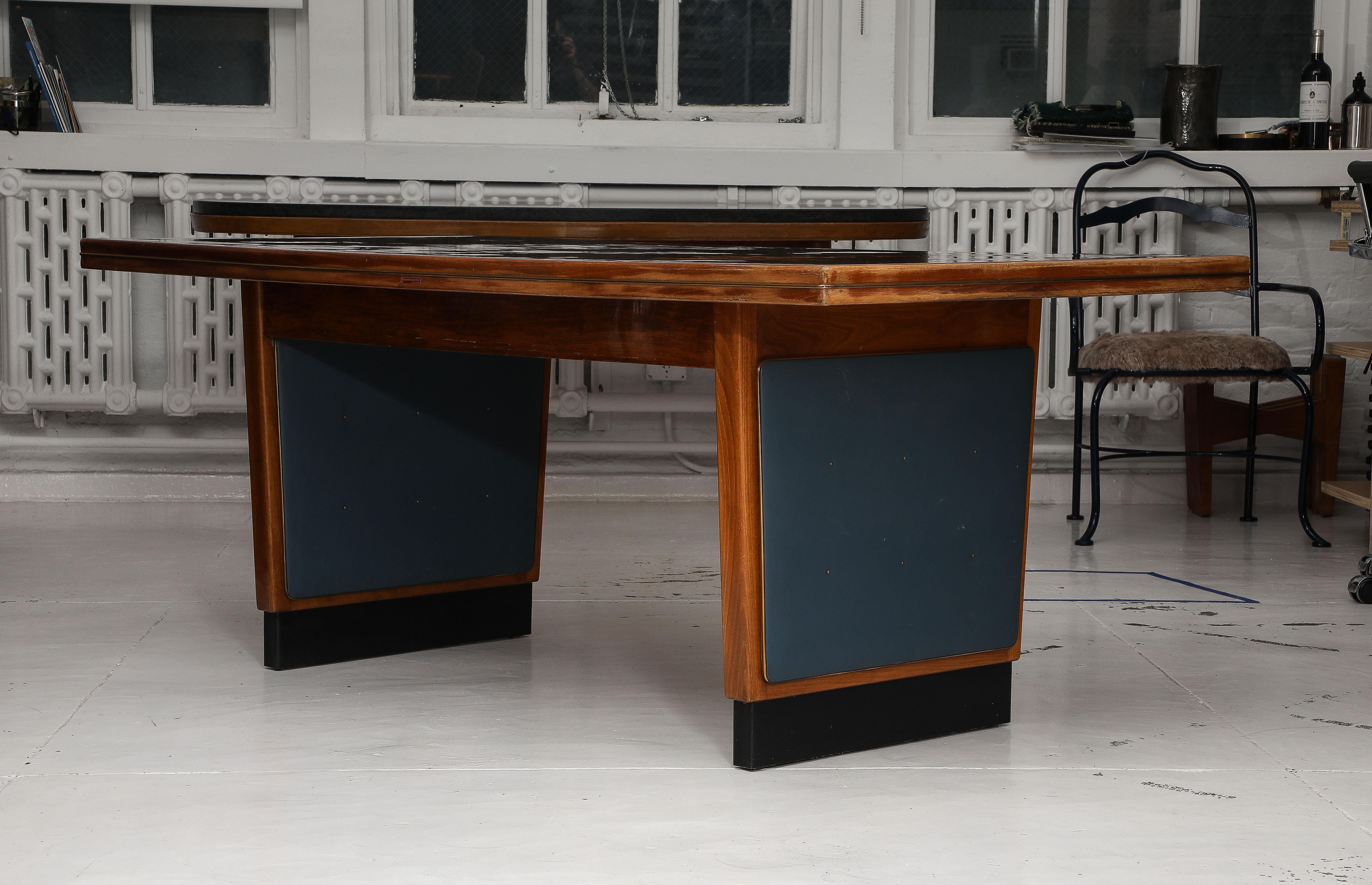 Walnut, Brass, Vinyl & Painted Wood Dining Table, Italy 1950's For Sale 9