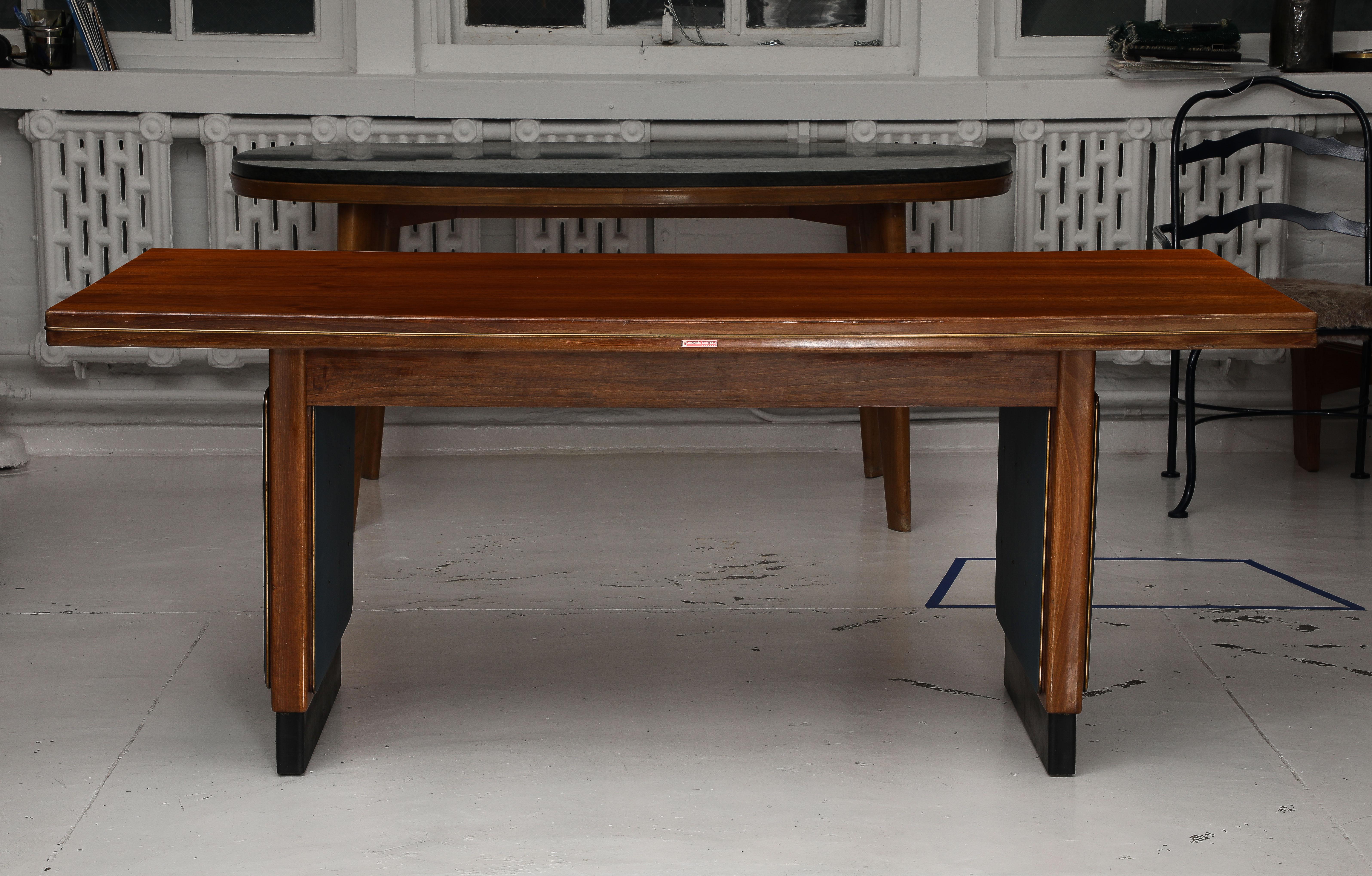 Walnut, Brass, Vinyl & Painted Wood Dining Table, Italy 1950's For Sale 12