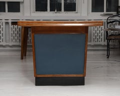 Walnut, Brass, Vinyl & Painted Wood Dining Table, Italy 1950's