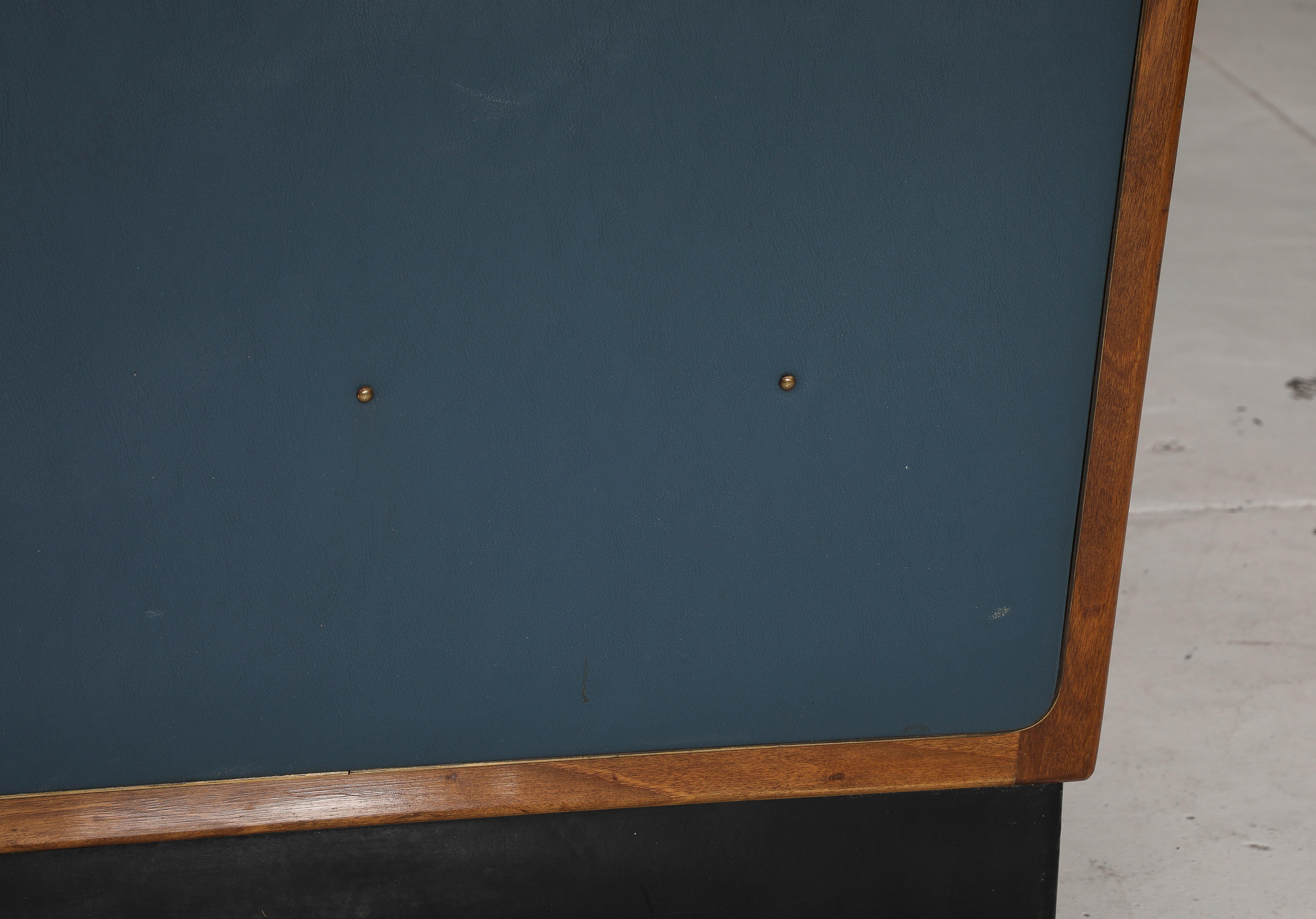 Walnut, Brass, Vinyl & Painted Wood Dining Table, Italy 1950's In Good Condition For Sale In New York, NY