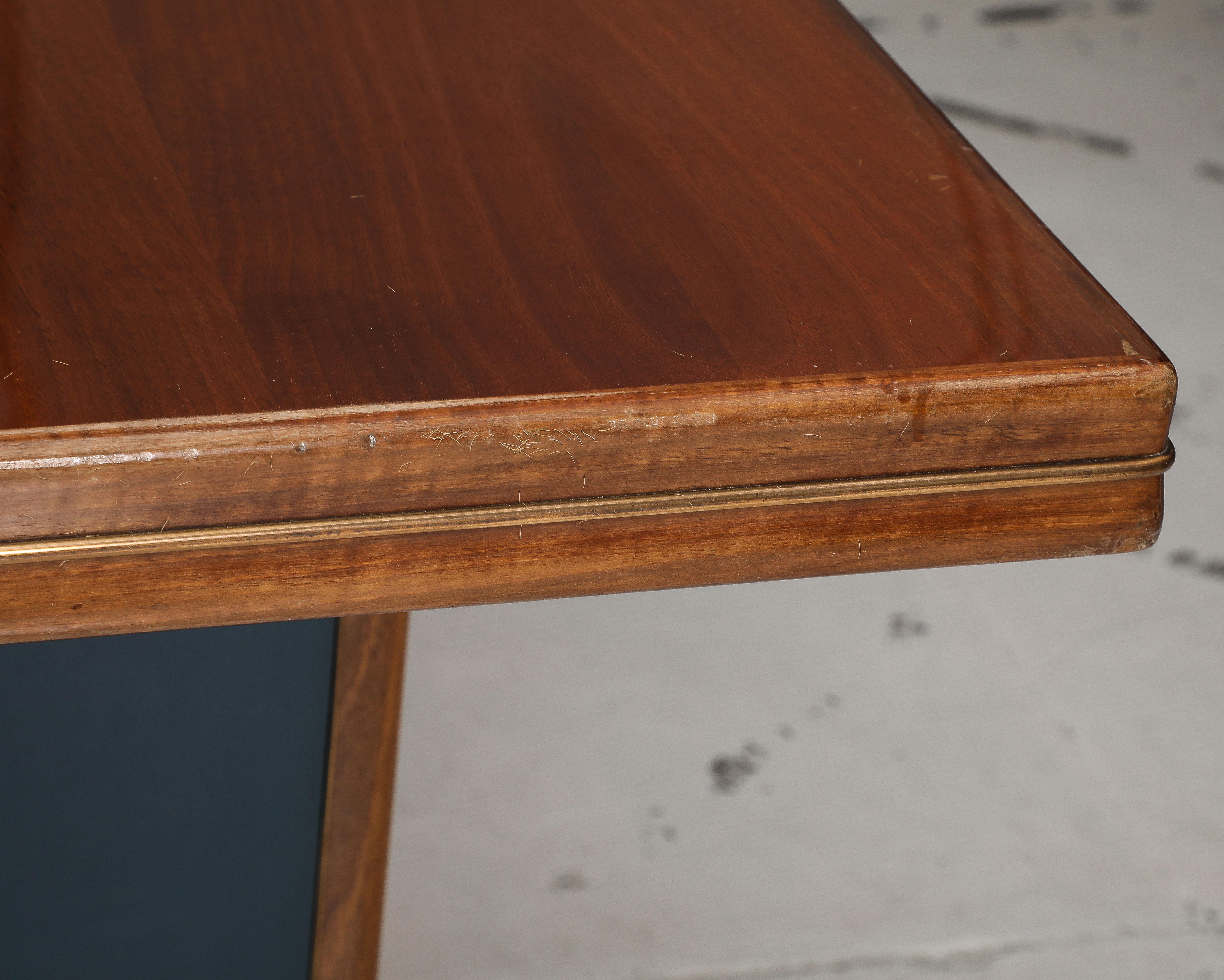 20th Century Walnut, Brass, Vinyl & Painted Wood Dining Table, Italy 1950's For Sale