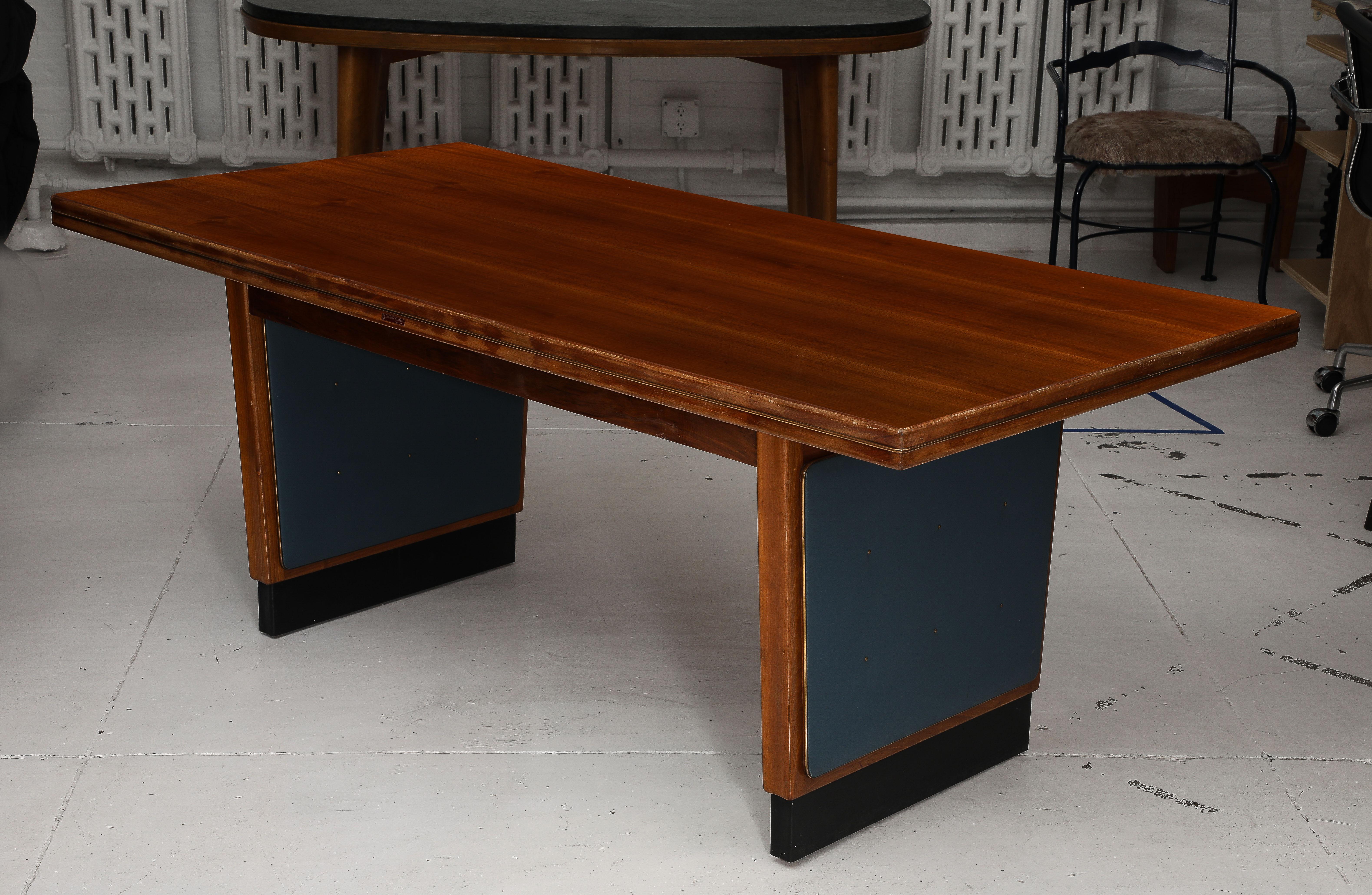 Walnut, Brass, Vinyl & Painted Wood Dining Table, Italy 1950's For Sale 2