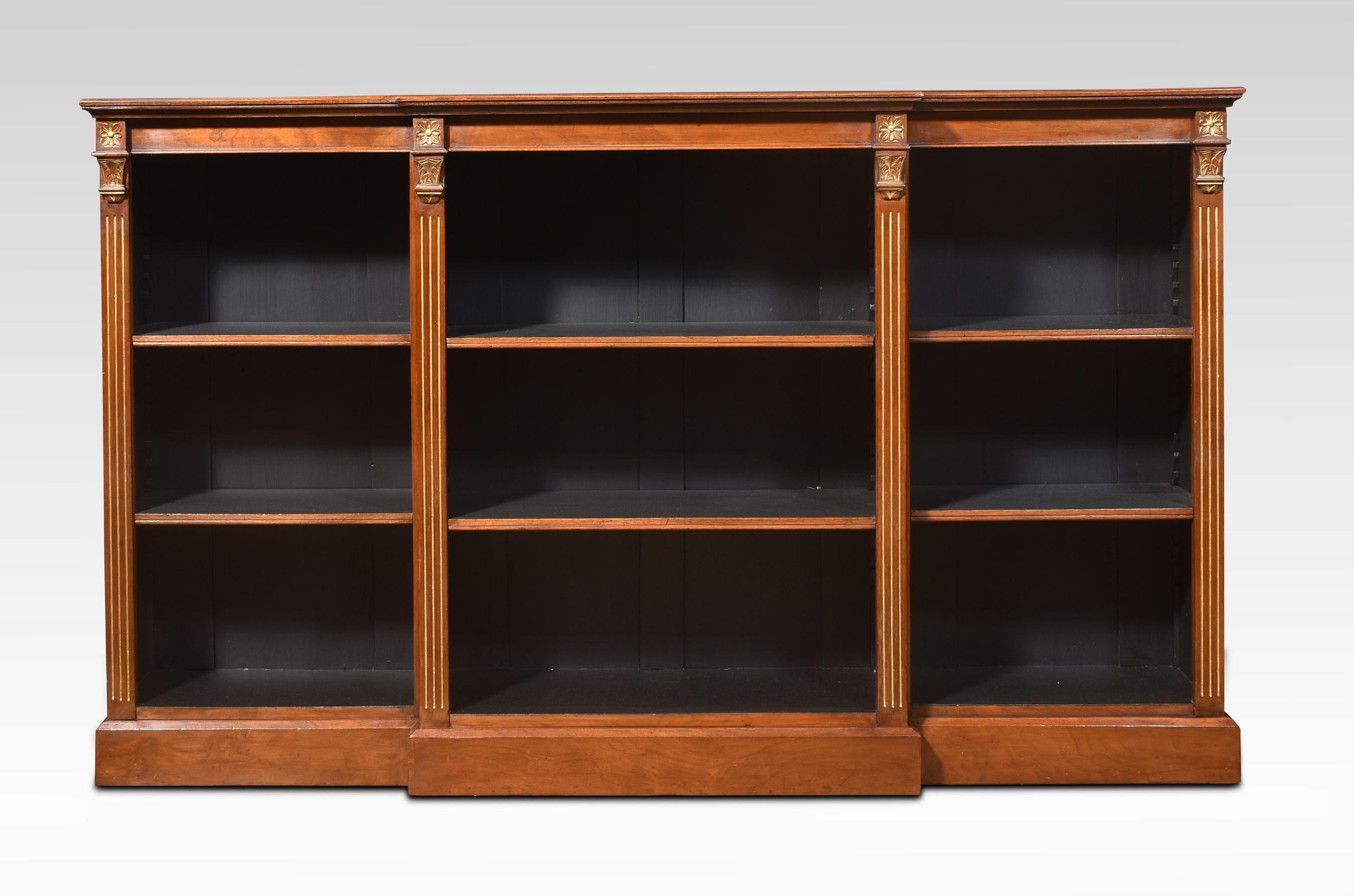 Walnut breakfront open bookcase In Good Condition In Cheshire, GB