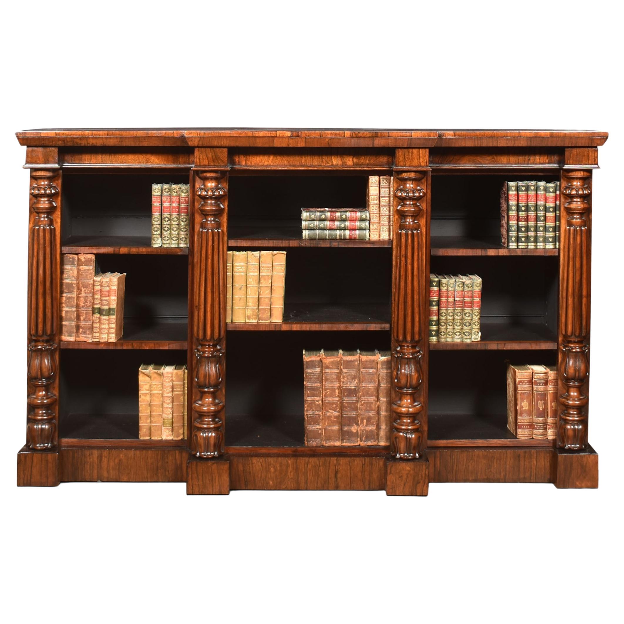 Victorian OrmoluMounted Walnut Breakfront Open Bookcase For Sale at 1stDibs