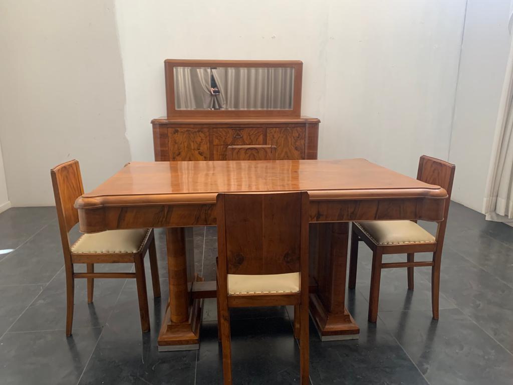 Walnut & Briar Sideboard, Mirror, Table & Chairs Set, 1940s, Set of 7 For Sale 6
