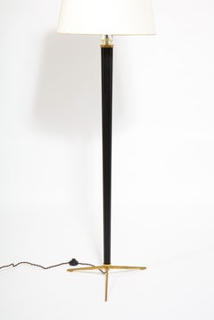 Walnut Bronze and Crystal Floor Lamp, Italy 1960's