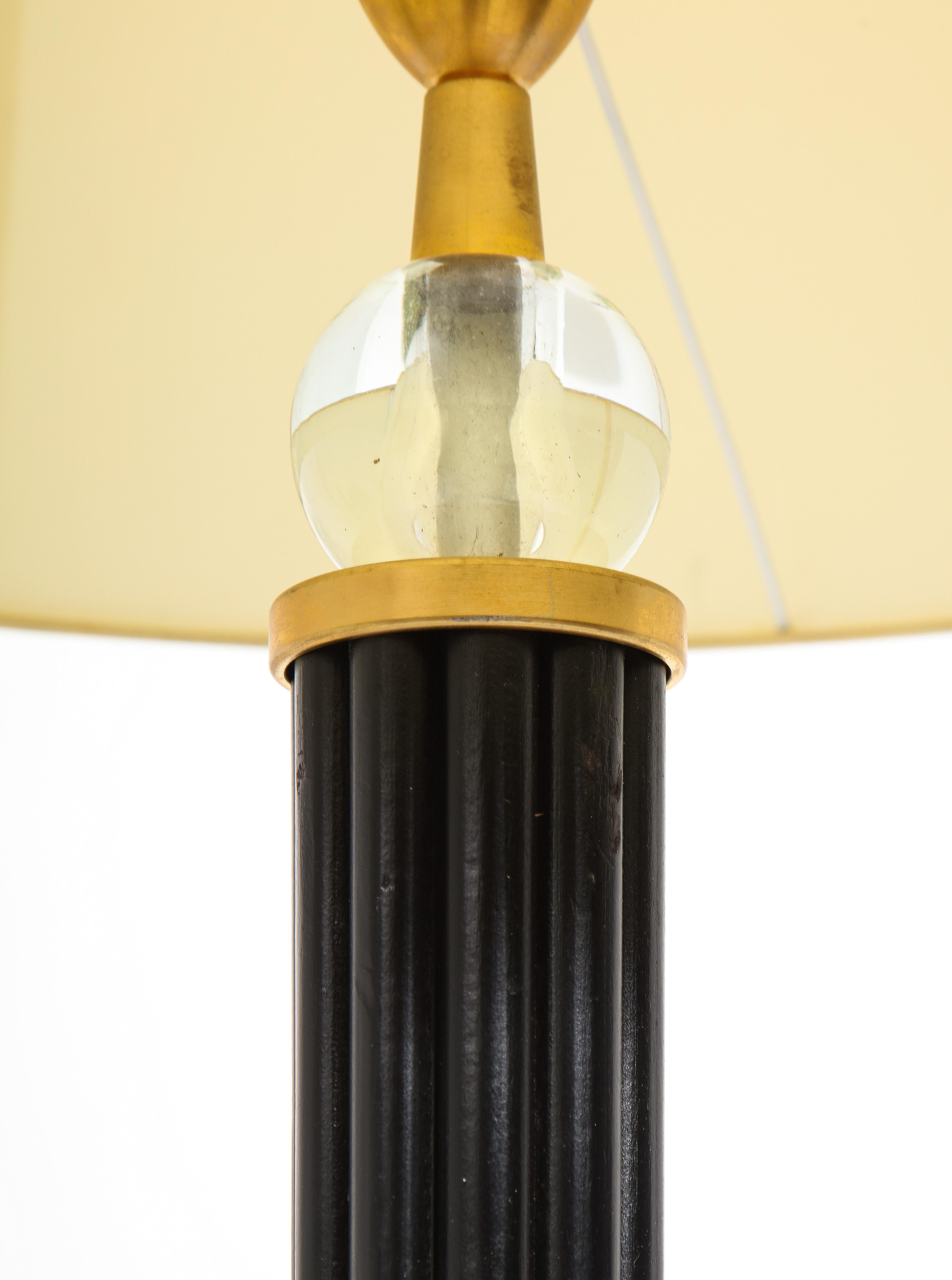 Walnut Bronze and Crystal Floor Lamp, Italy 1960's  For Sale 1