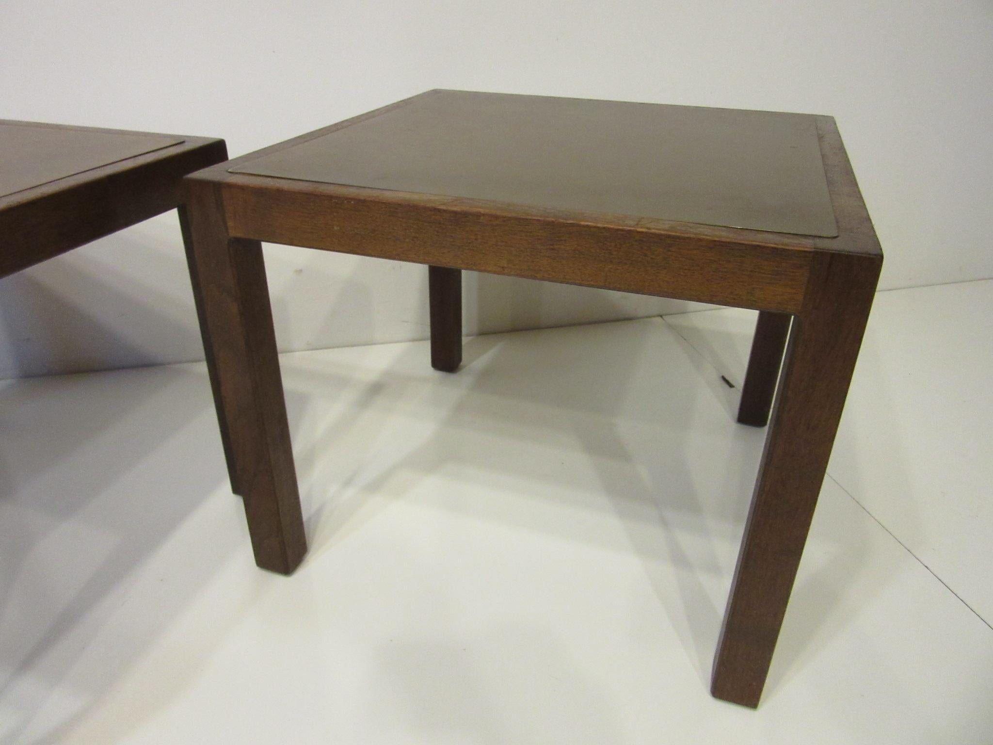 Walnut / Etched Brass Danish Styled Side Tables by Harry Lunstead 1