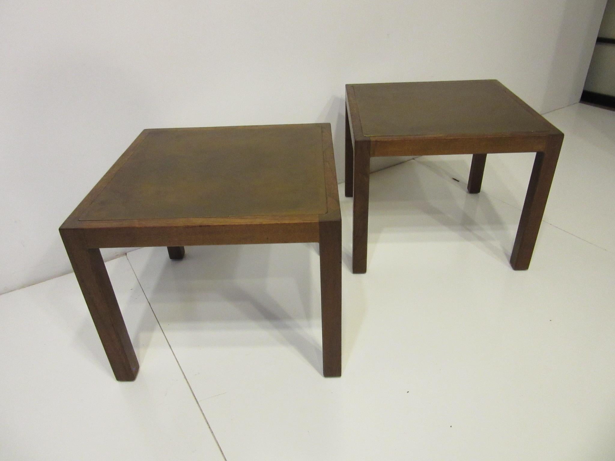 Walnut / Etched Brass Danish Styled Side Tables by Harry Lunstead 2
