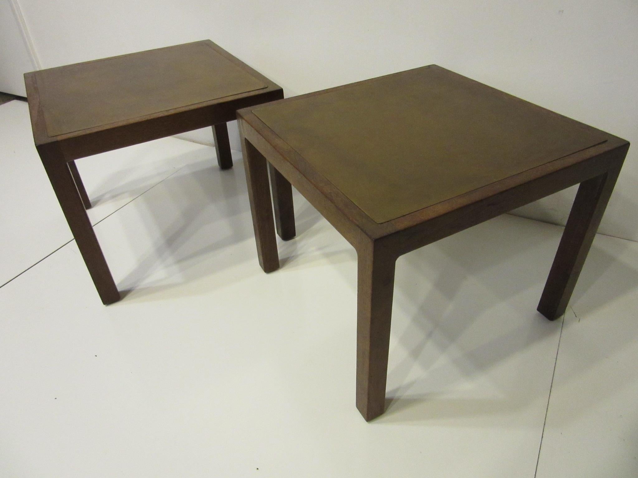 Walnut / Etched Brass Danish Styled Side Tables by Harry Lunstead 3