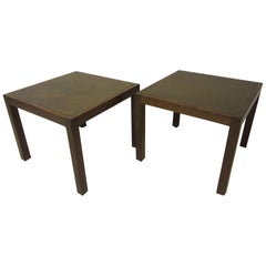 Walnut / Etched Brass Danish Styled Side Tables by Harry Lunstead