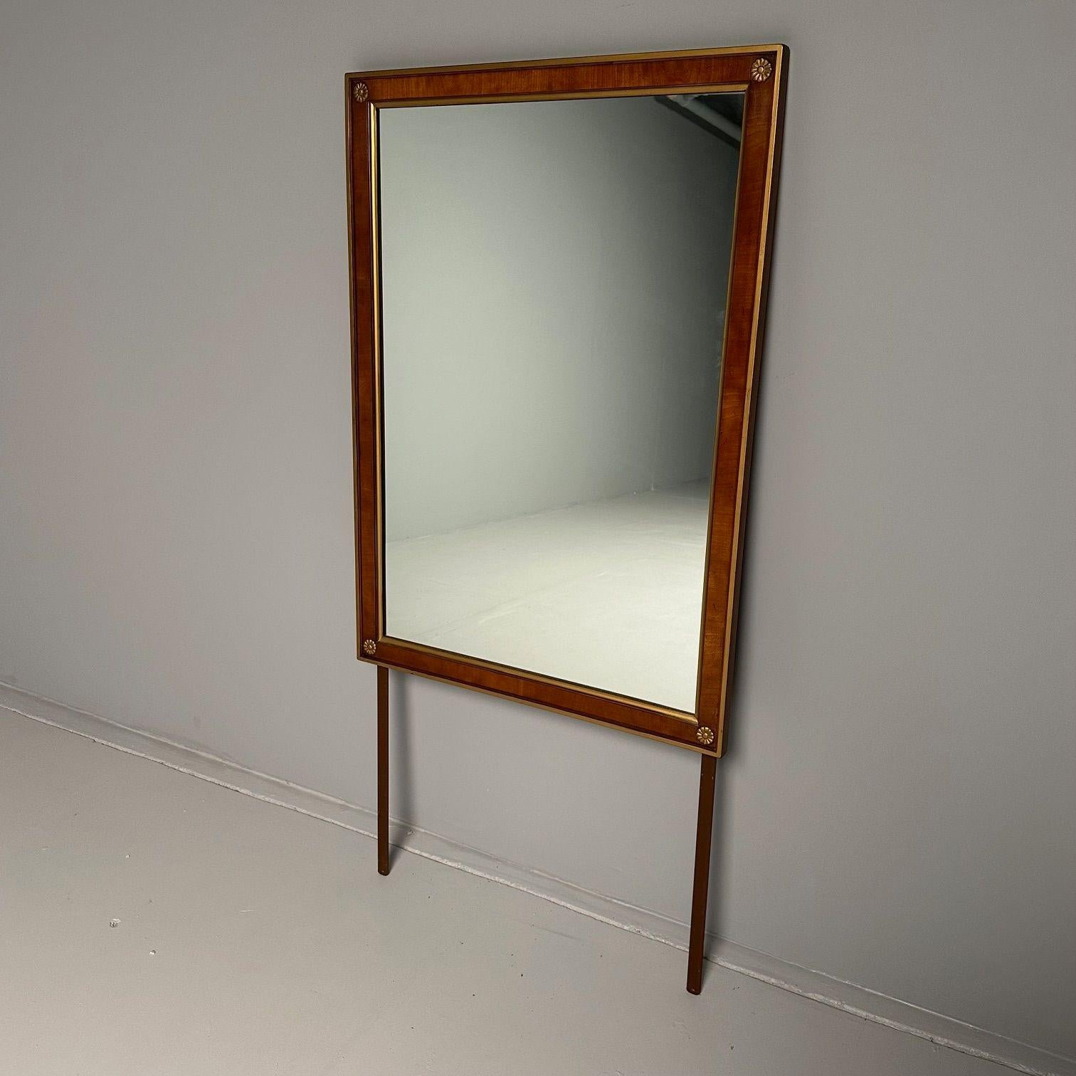 Mid-Century Modern Walnut Bronze Mounted Hollywood Regency Wall or Dresser, Console Mirror For Sale