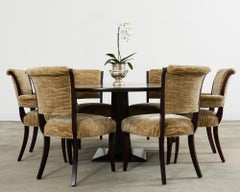 Walnut Bronzed Iron Pedestal Dining Table by Troscan