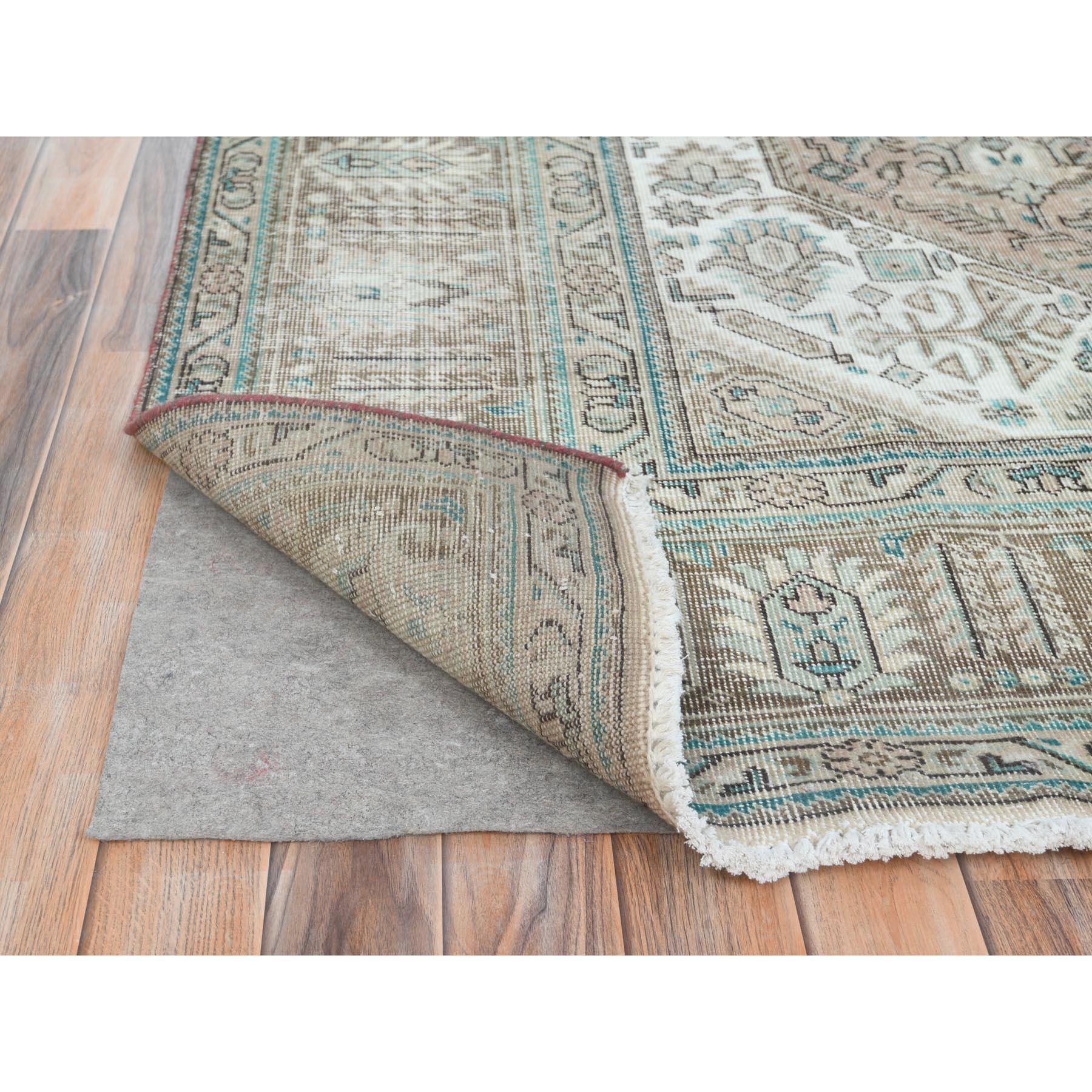 Mid-20th Century Walnut Brown Hand Knotted Vintage Persian Tabriz Distressed Look Worn Wool Rug For Sale