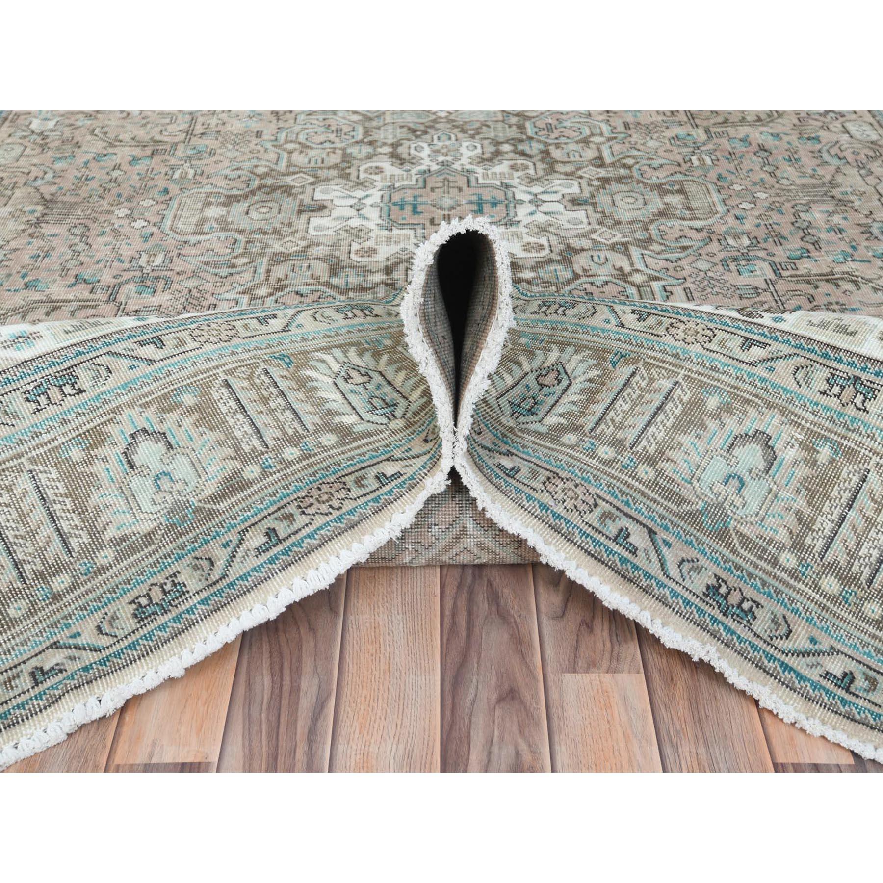 Walnut Brown Hand Knotted Vintage Persian Tabriz Distressed Look Worn Wool Rug For Sale 1