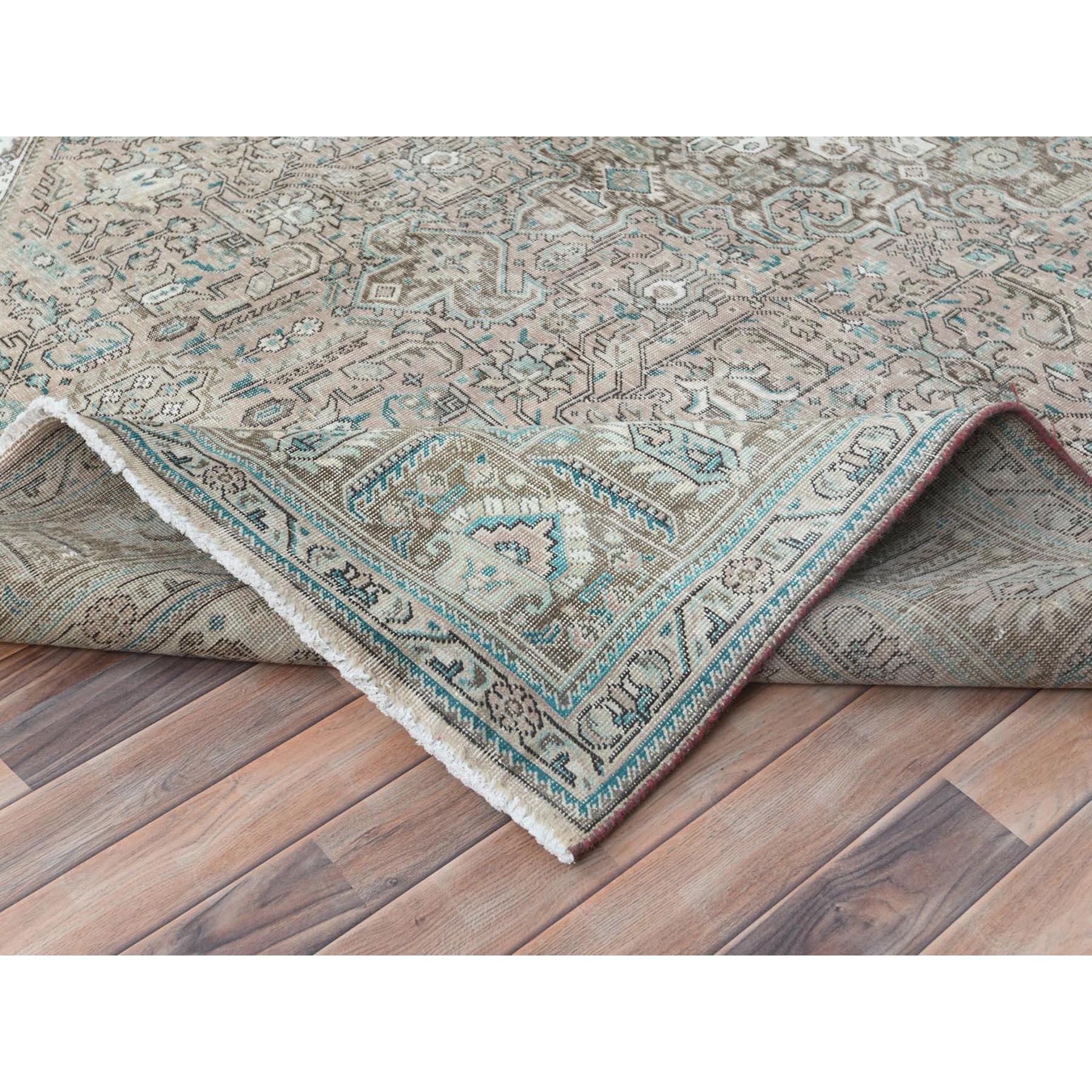 Walnut Brown Hand Knotted Vintage Persian Tabriz Distressed Look Worn Wool Rug For Sale 2