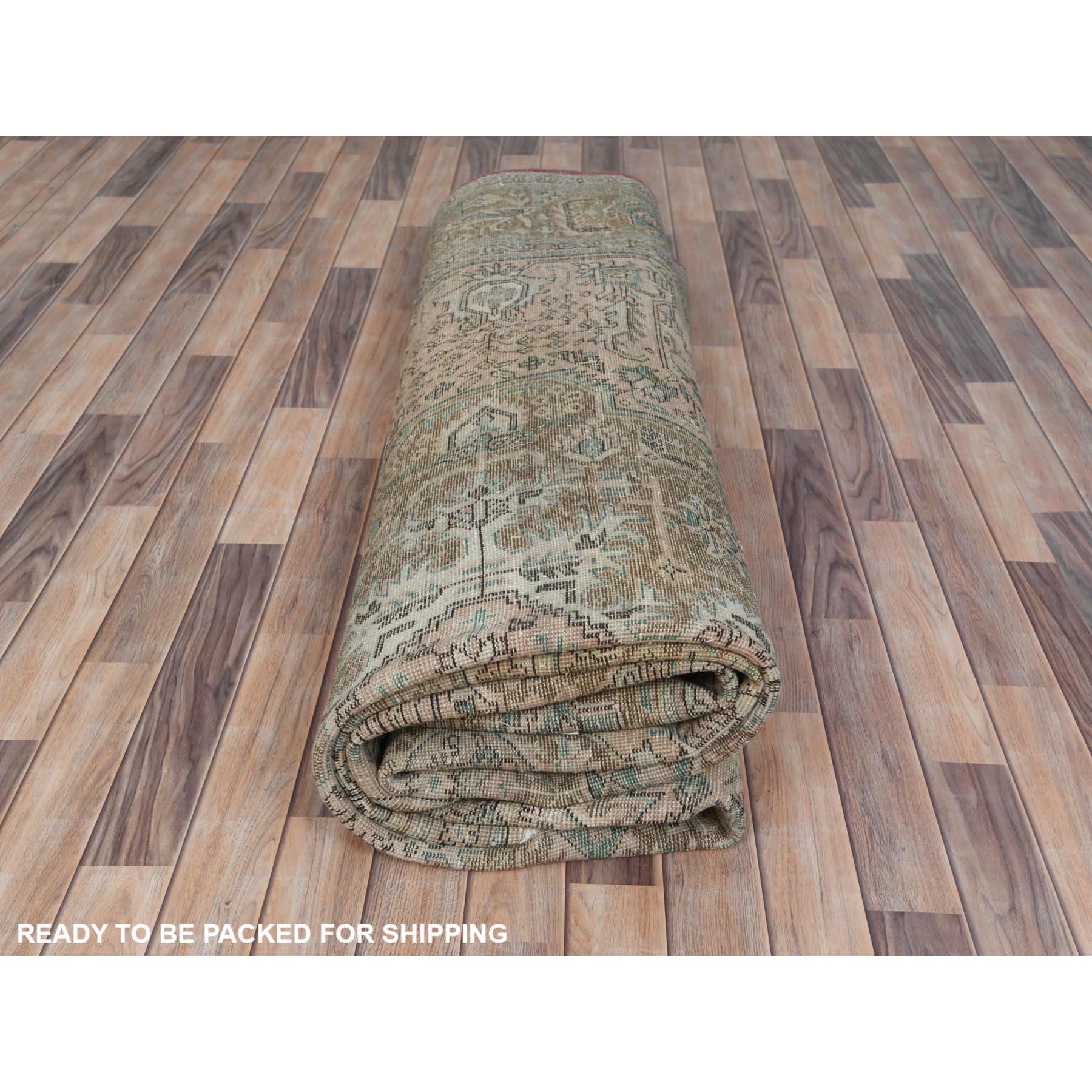 Walnut Brown Hand Knotted Worn Wool Distressed Look Vintage Persian Tabriz Rug For Sale 5
