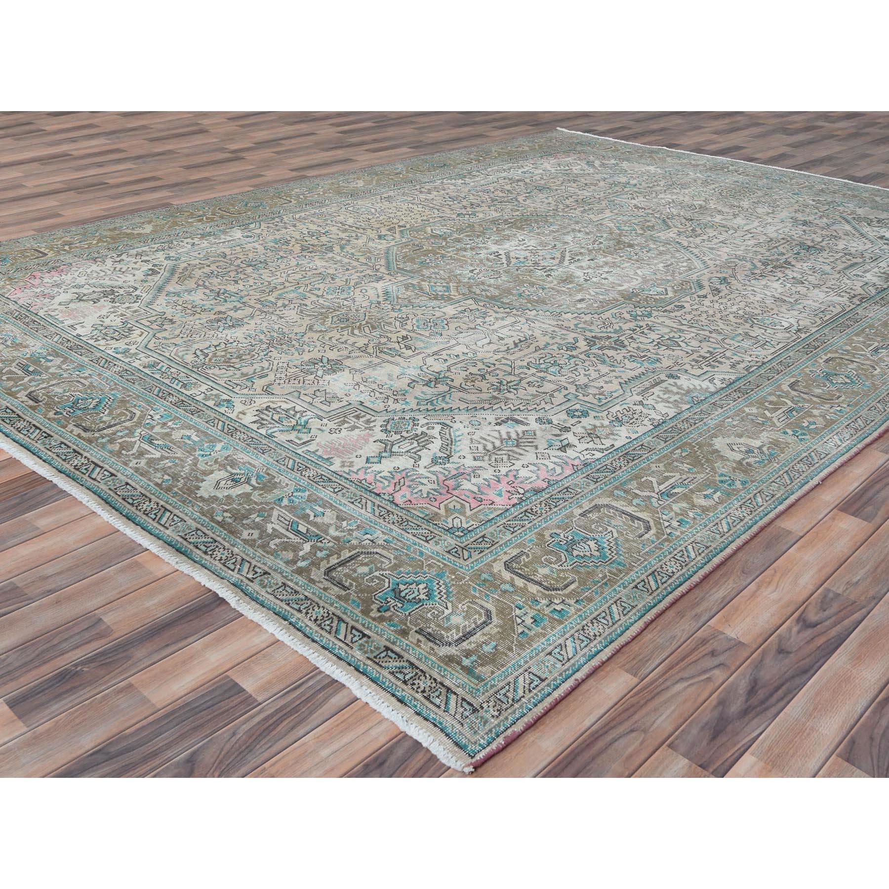 Walnut Brown Hand Knotted Worn Wool Distressed Look Vintage Persian Tabriz Rug In Good Condition For Sale In Carlstadt, NJ