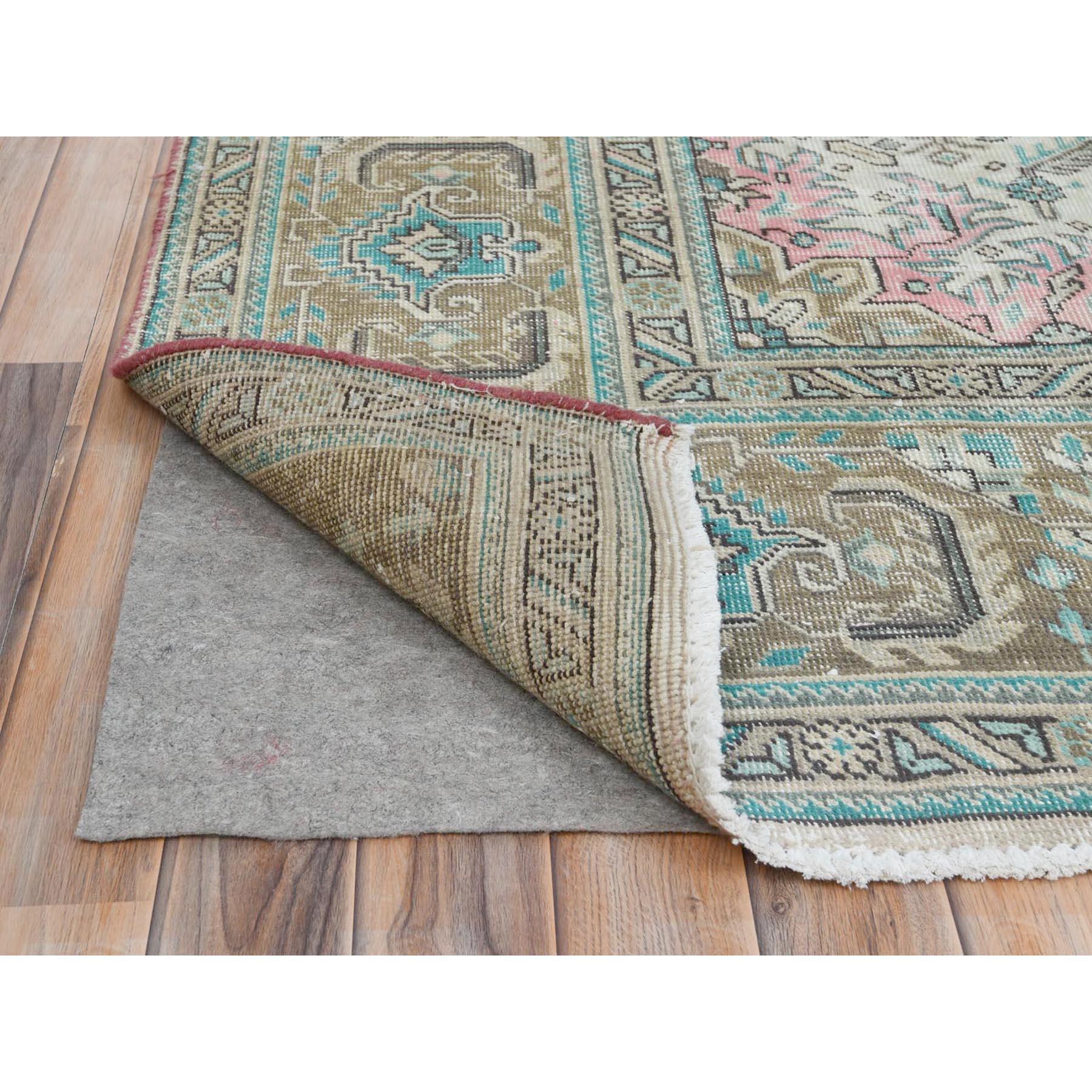 Mid-20th Century Walnut Brown Hand Knotted Worn Wool Distressed Look Vintage Persian Tabriz Rug For Sale