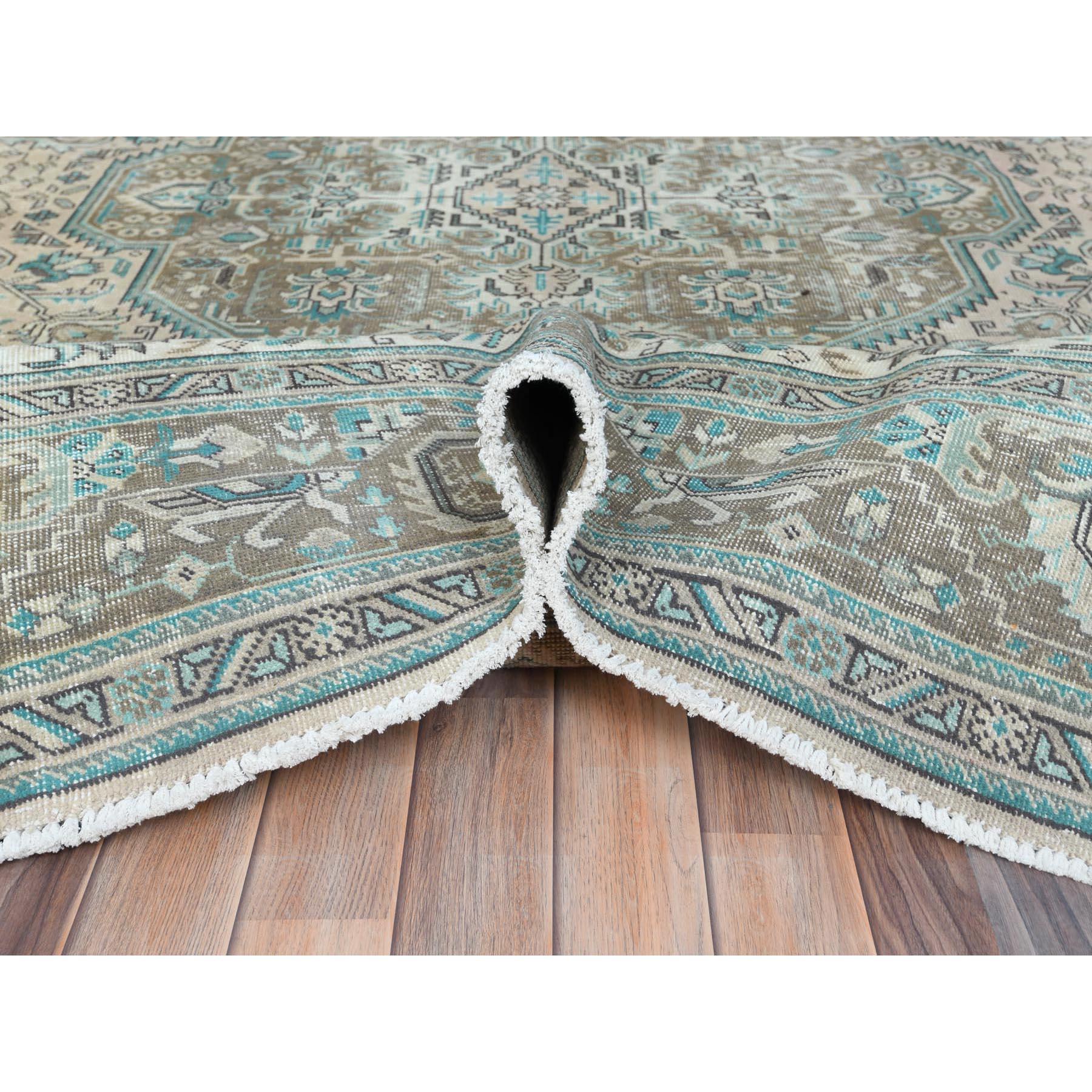 Walnut Brown Hand Knotted Worn Wool Distressed Look Vintage Persian Tabriz Rug For Sale 1