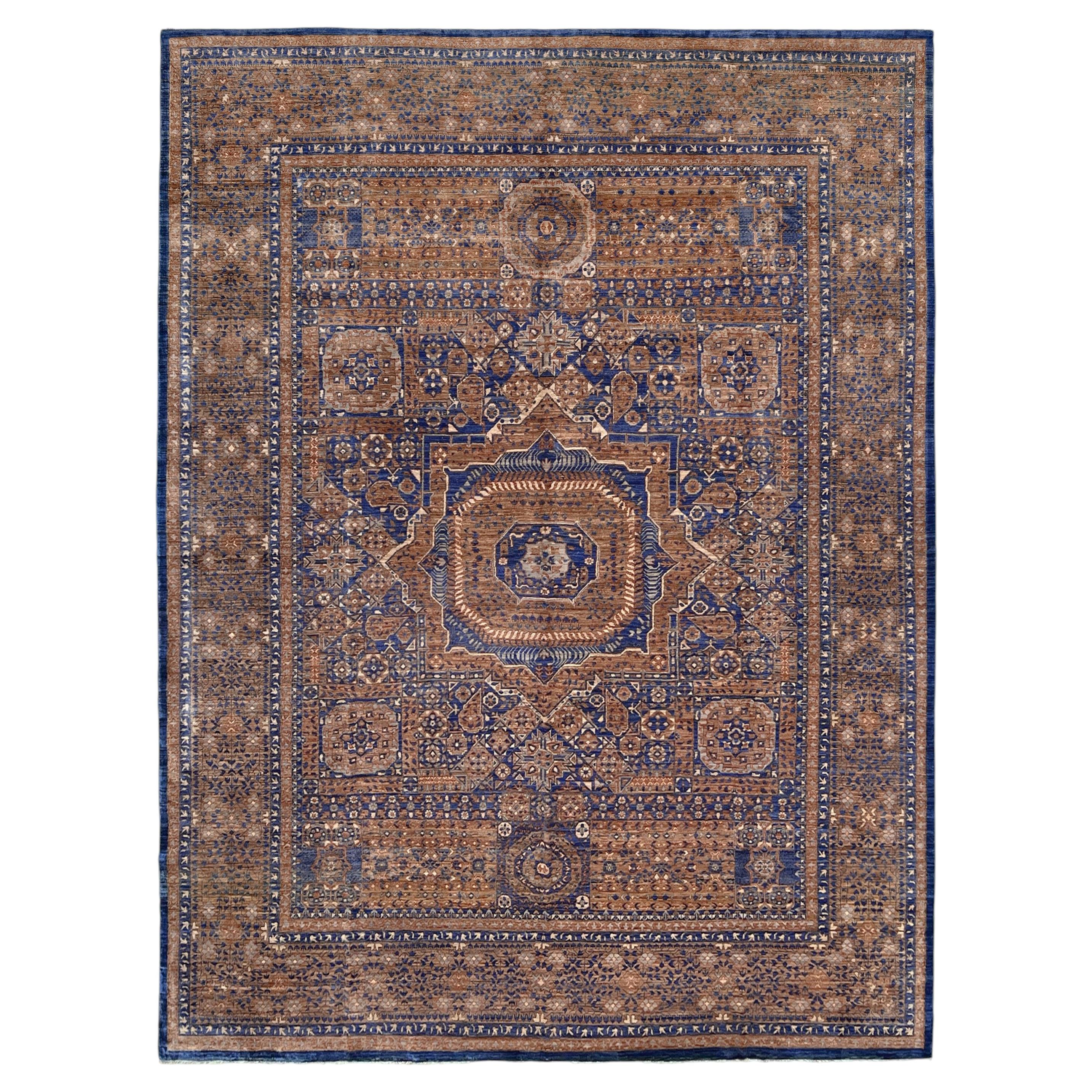 Walnut Brown Neutral Fine Mamluk Transitional Rug • Ghazni Wool, 9×12 For Sale