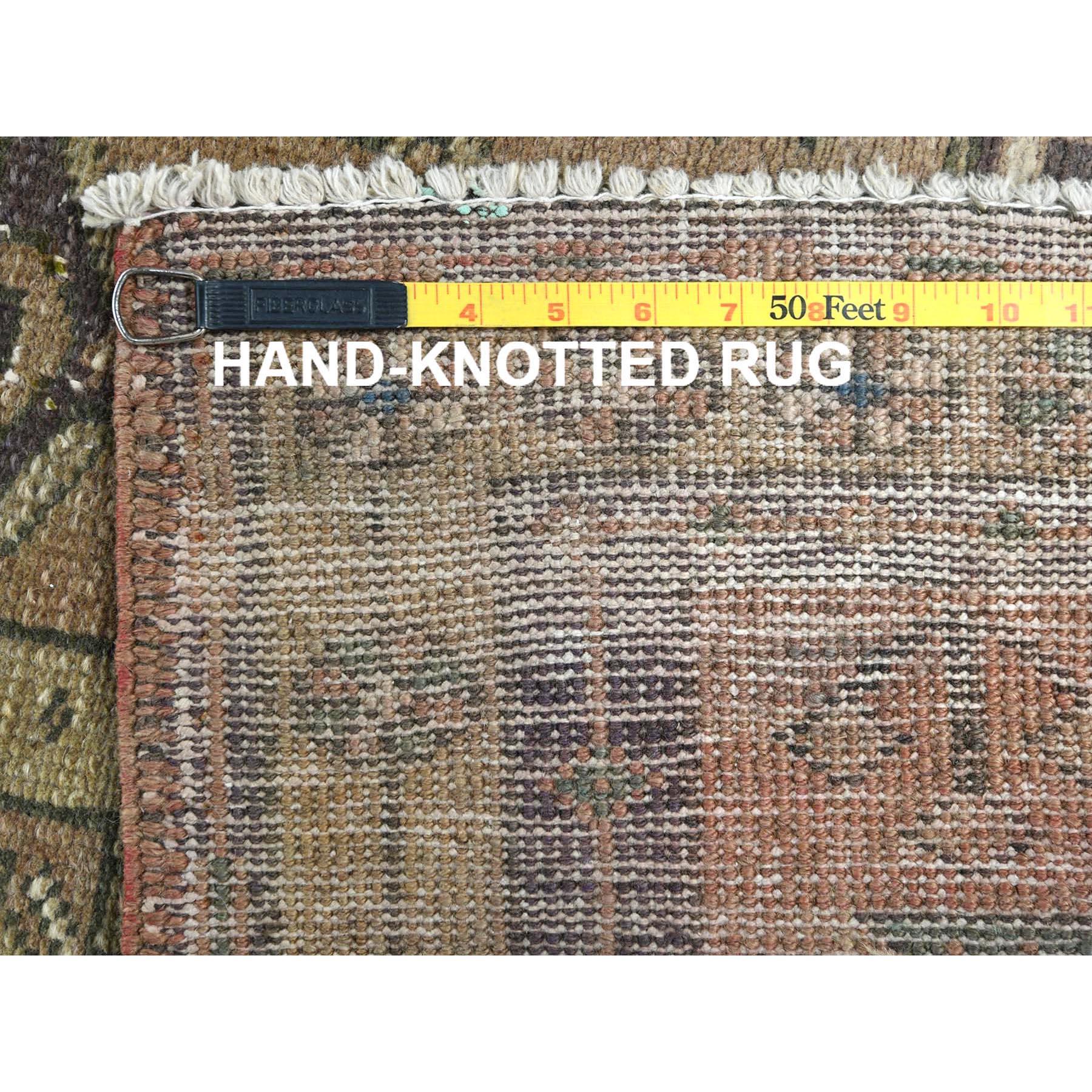 Walnut Brown, Northwest Persian Wide Runner Abrash, Hand Knotted Worn Wool Rug In Good Condition For Sale In Carlstadt, NJ