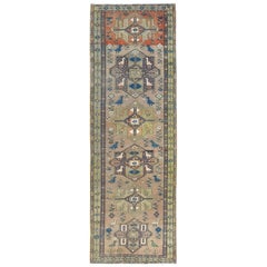 Walnut Brown, Northwest Persian Wide Runner Abrash, Hand Knotted Worn Wool Rug