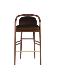 Walnut, Brown Velvet Modern Essex Bar Stool