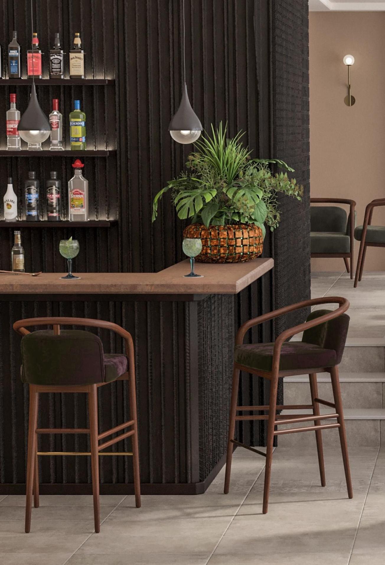 Portugais Noyer, velours Brown Tabouret de bar Modernity The Moderns en vente