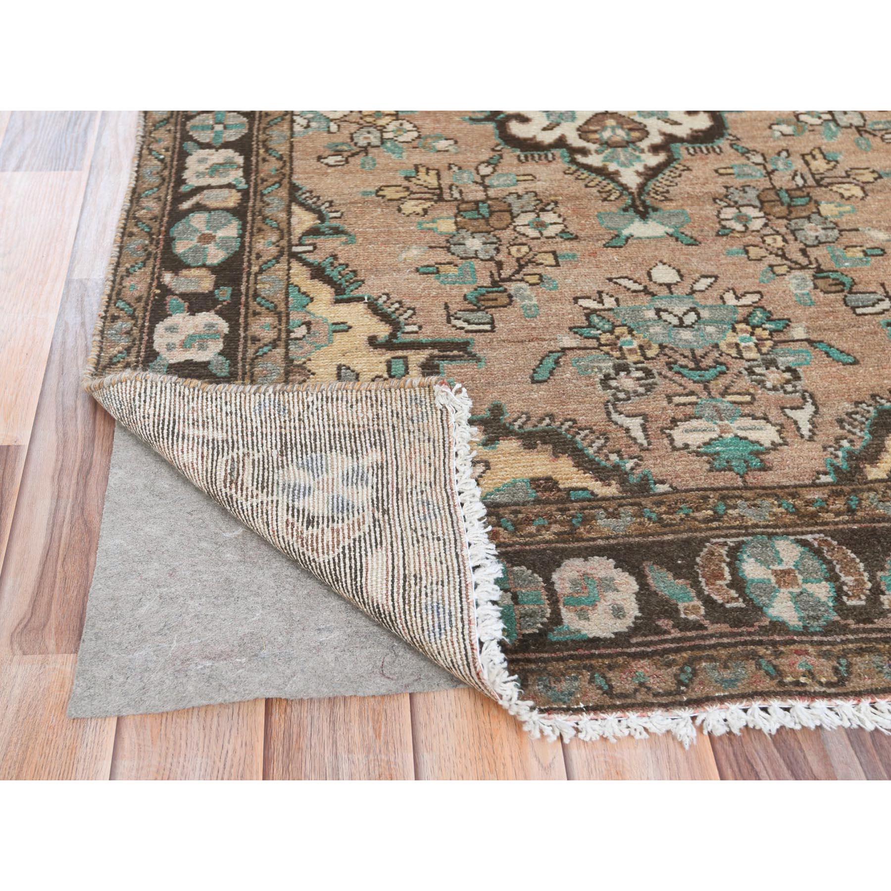 Medieval Walnut Brown, Vintage Persian Bibikabad, Distressed, Worn Wool Hand Knotted Rug For Sale