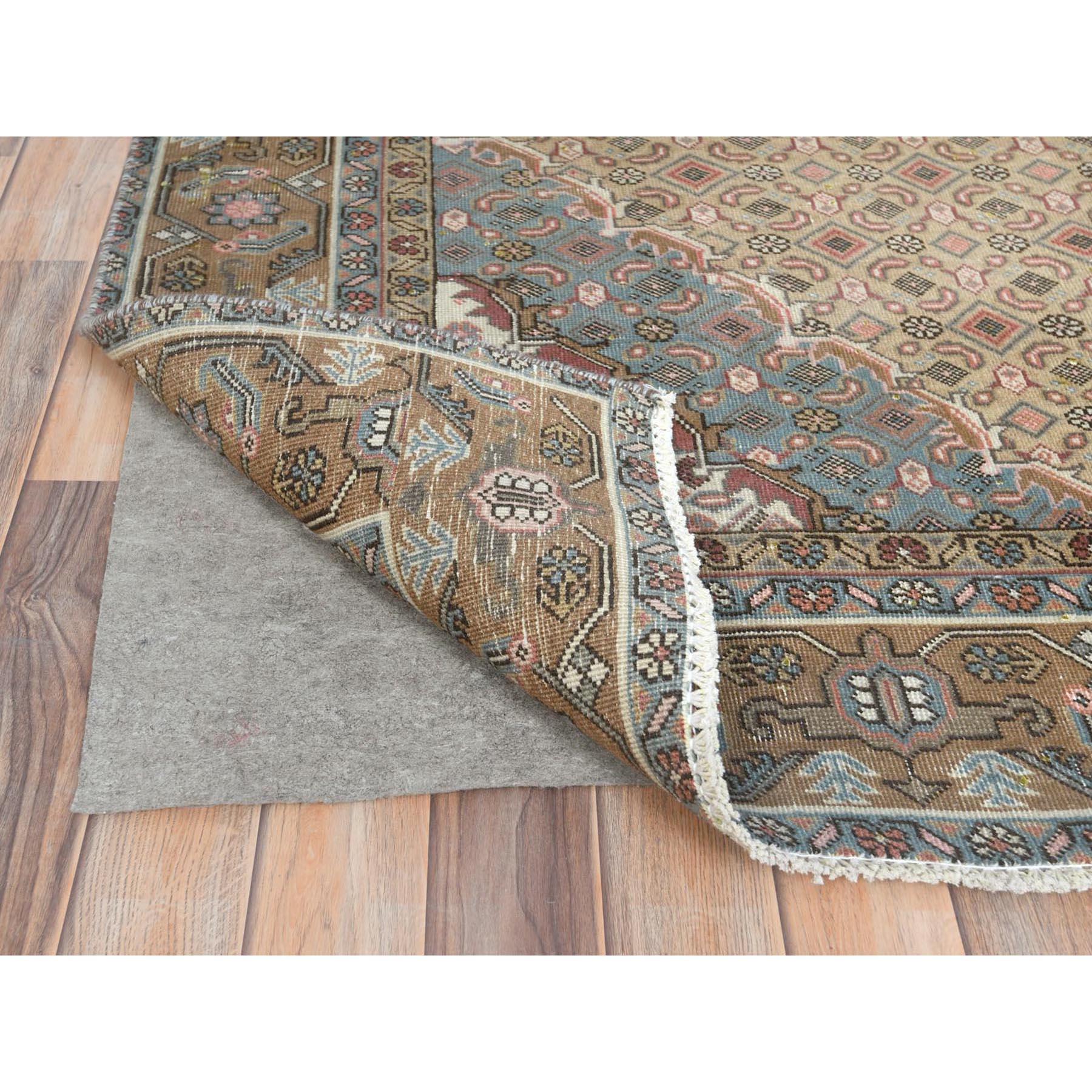 Mid-20th Century Walnut Brown Vintage Persian Tabriz Worn Wool Distressed Hand Knotted Rug For Sale