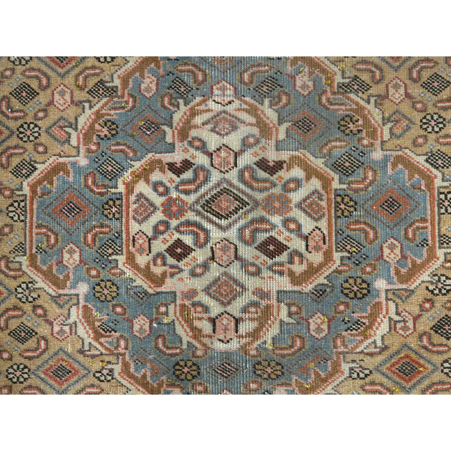 Walnut Brown Vintage Persian Tabriz Worn Wool Distressed Hand Knotted Rug For Sale 4
