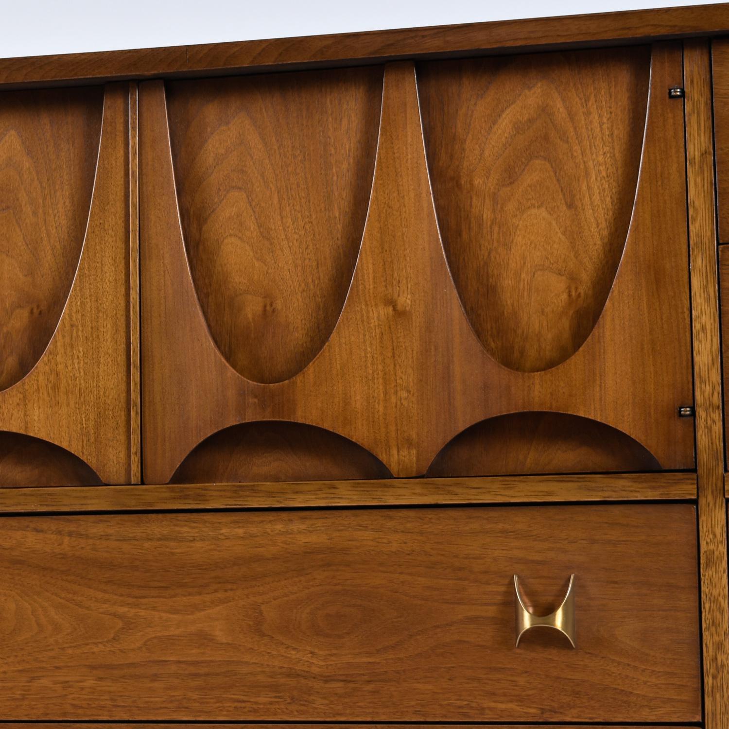 Brass Walnut Broyhill Brasilia Magna Dresser Highboy Armoire by Oscar Niemeyer