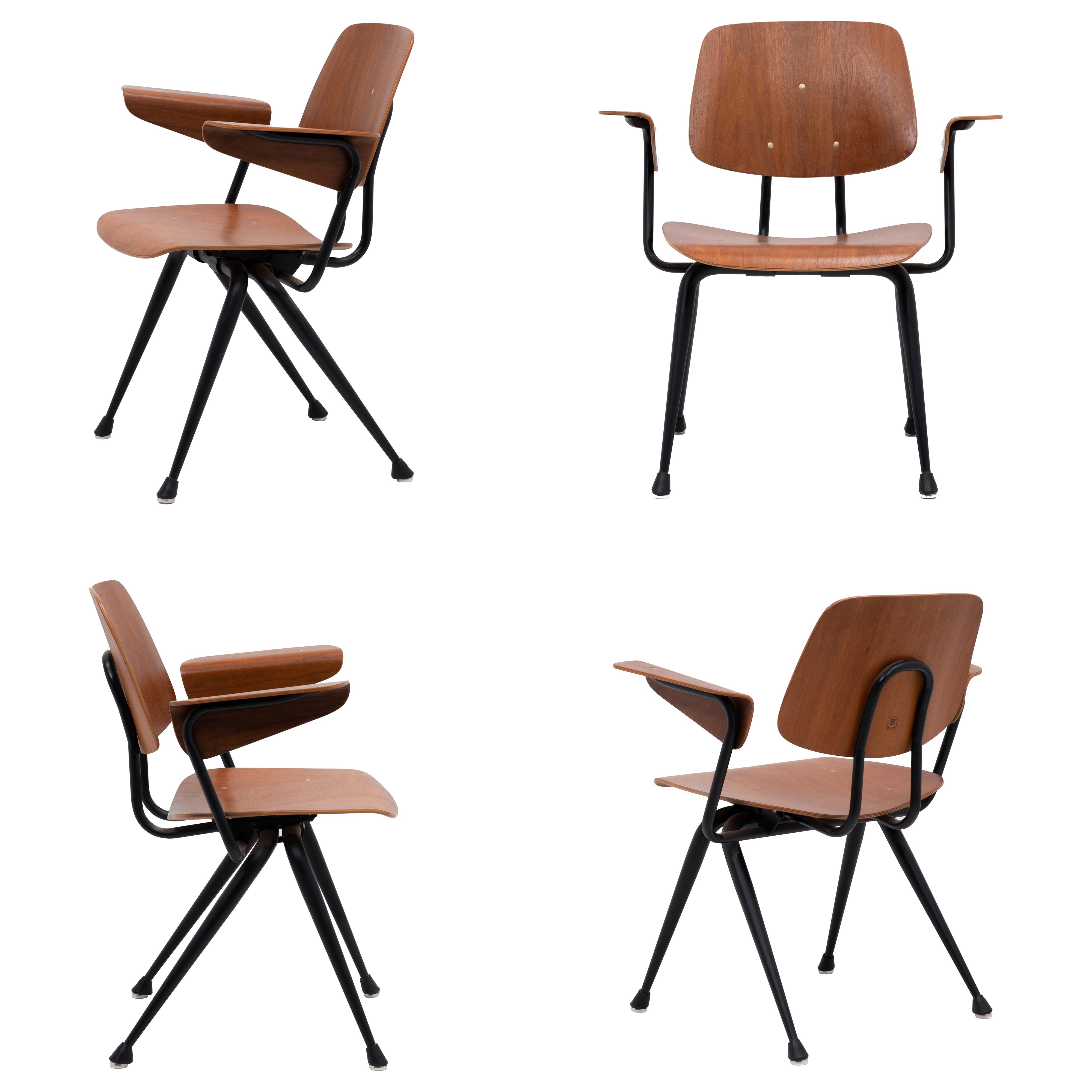 Walnut Brunswick Walnut Plywood Armchairs Eames DCM Jean Prouvé - a Set of 4