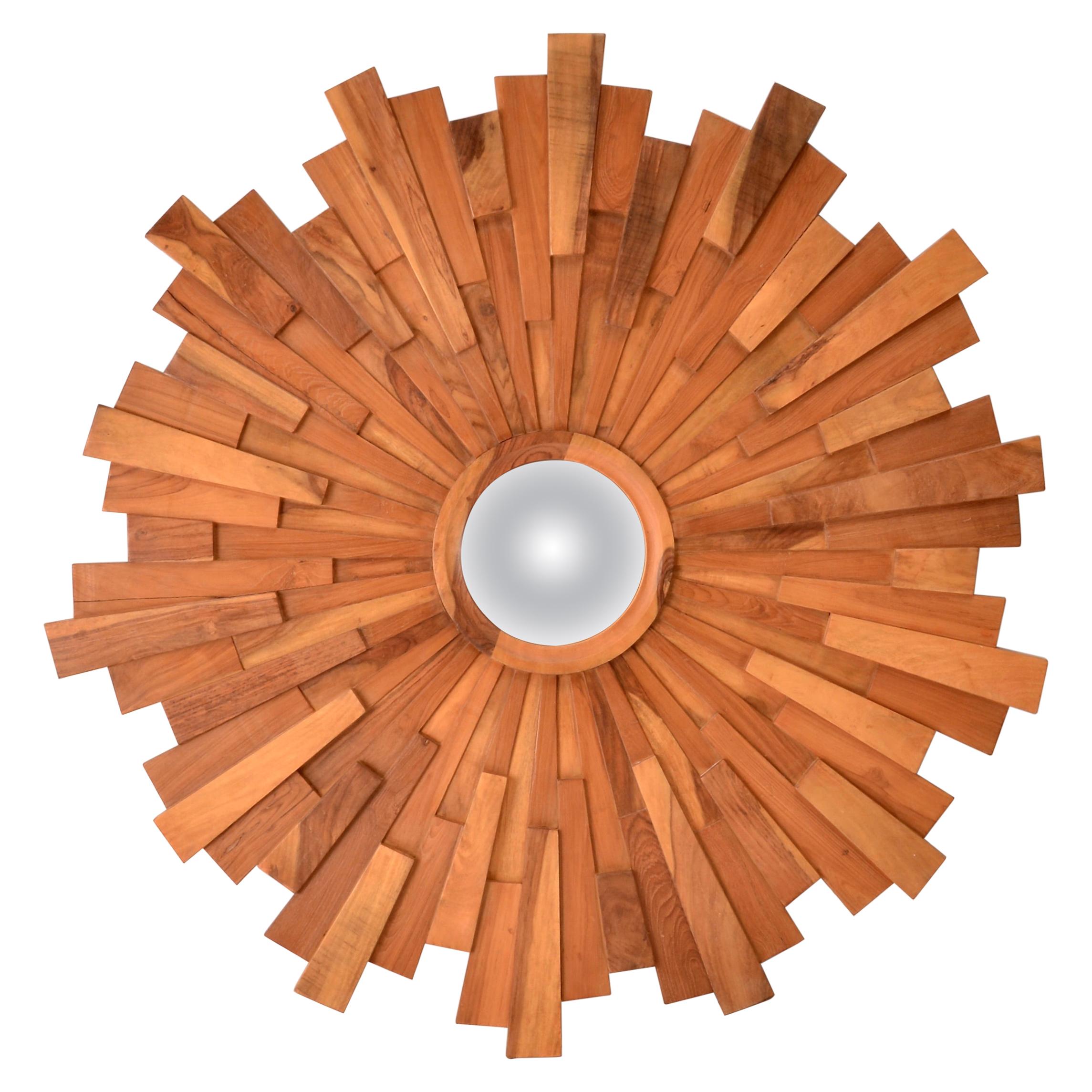 Walnut Brutalist-Style Sunburst Mirror