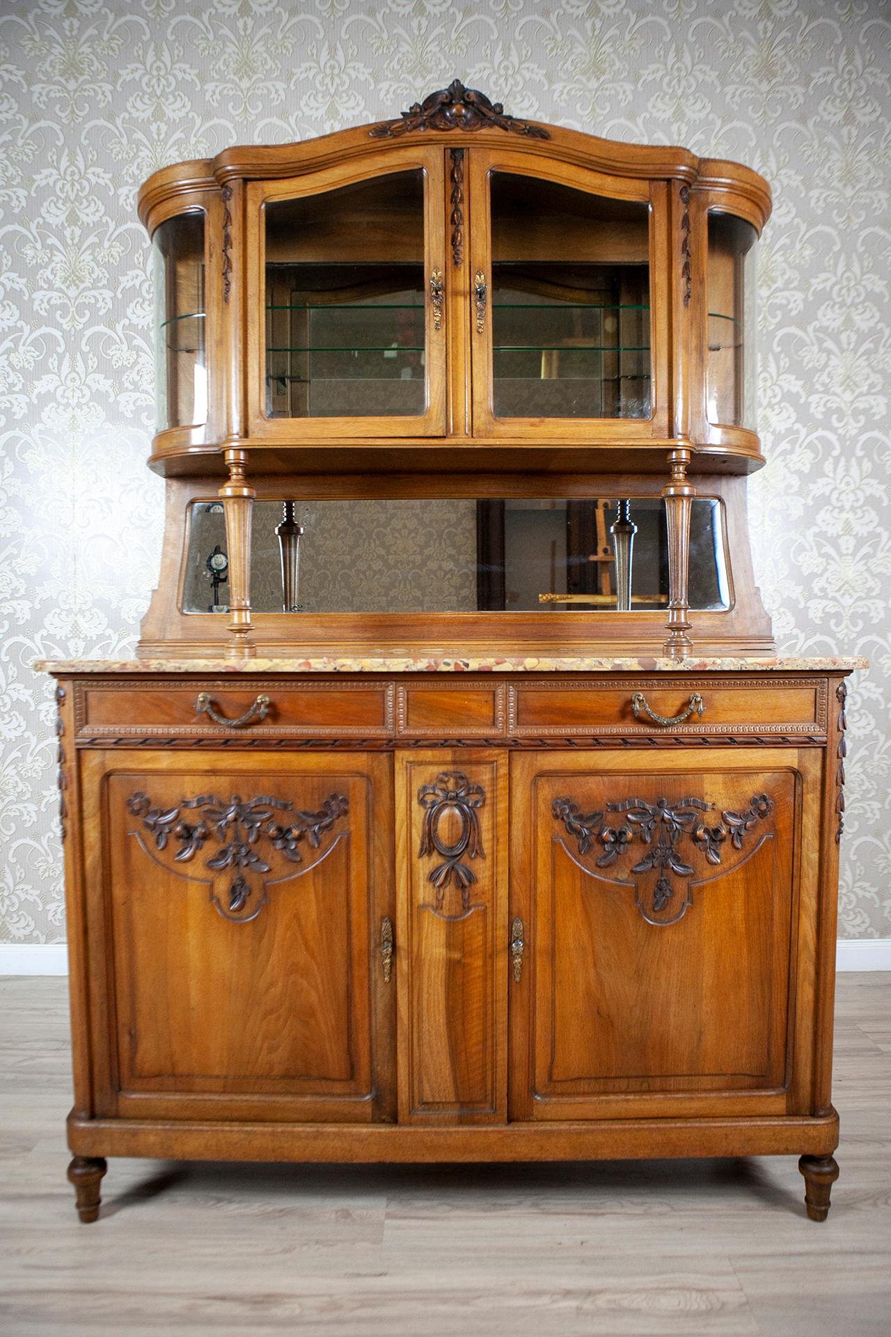 Walnut Buffet from the Interwar Period with Floral Carved Patterns 5