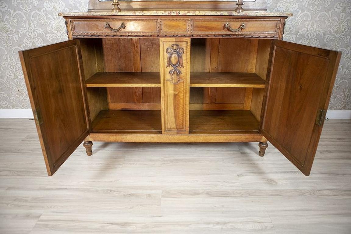 European Walnut Buffet from the Interwar Period with Floral Carved Patterns