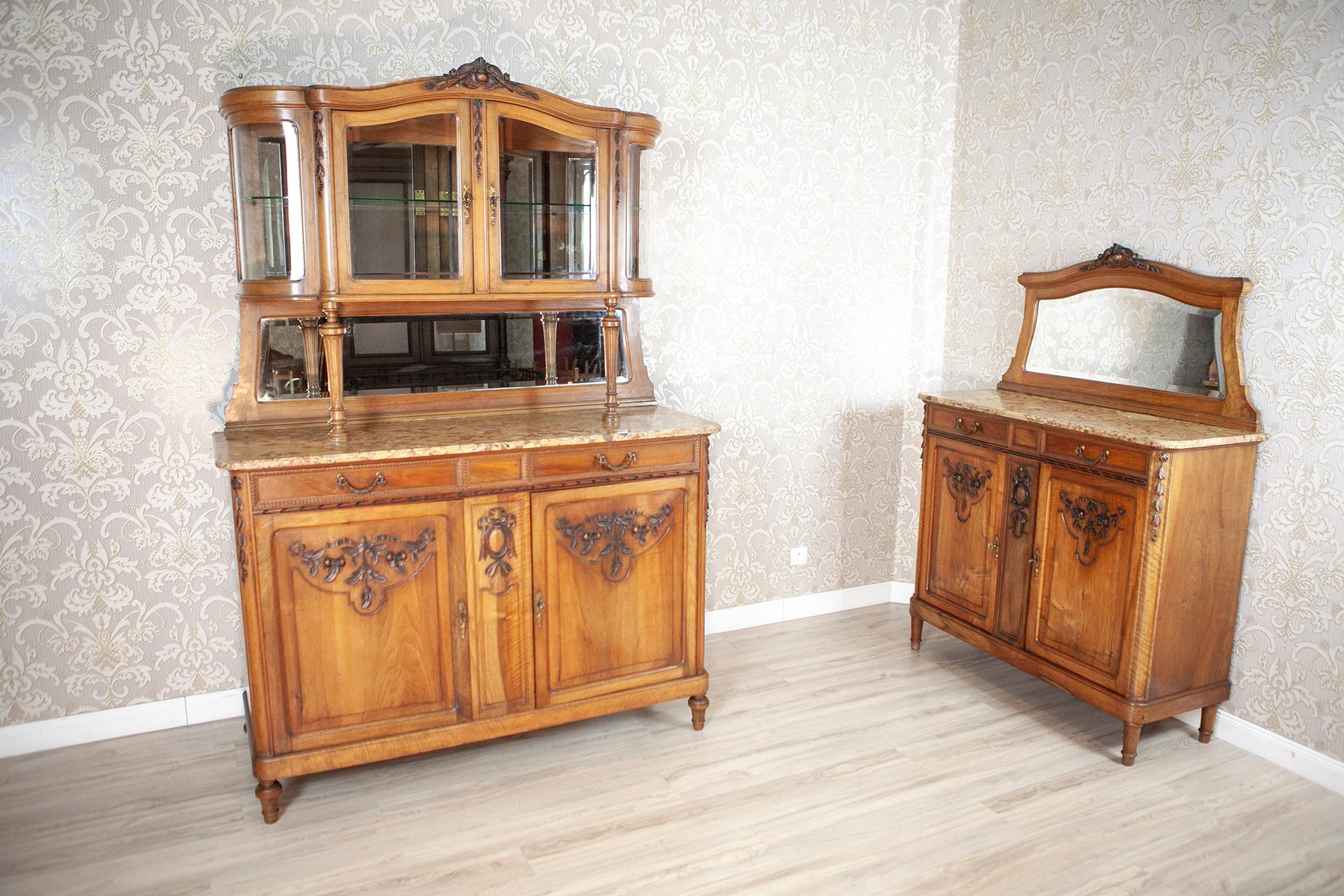 Walnut Buffet from the Interwar Period with Floral Carved Patterns 4