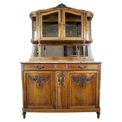 Walnut Buffet from the Interwar Period with Floral Carved Patterns