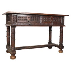 Walnut buffet table with turned legs and "H" shaped jamb, back cover - Spain -