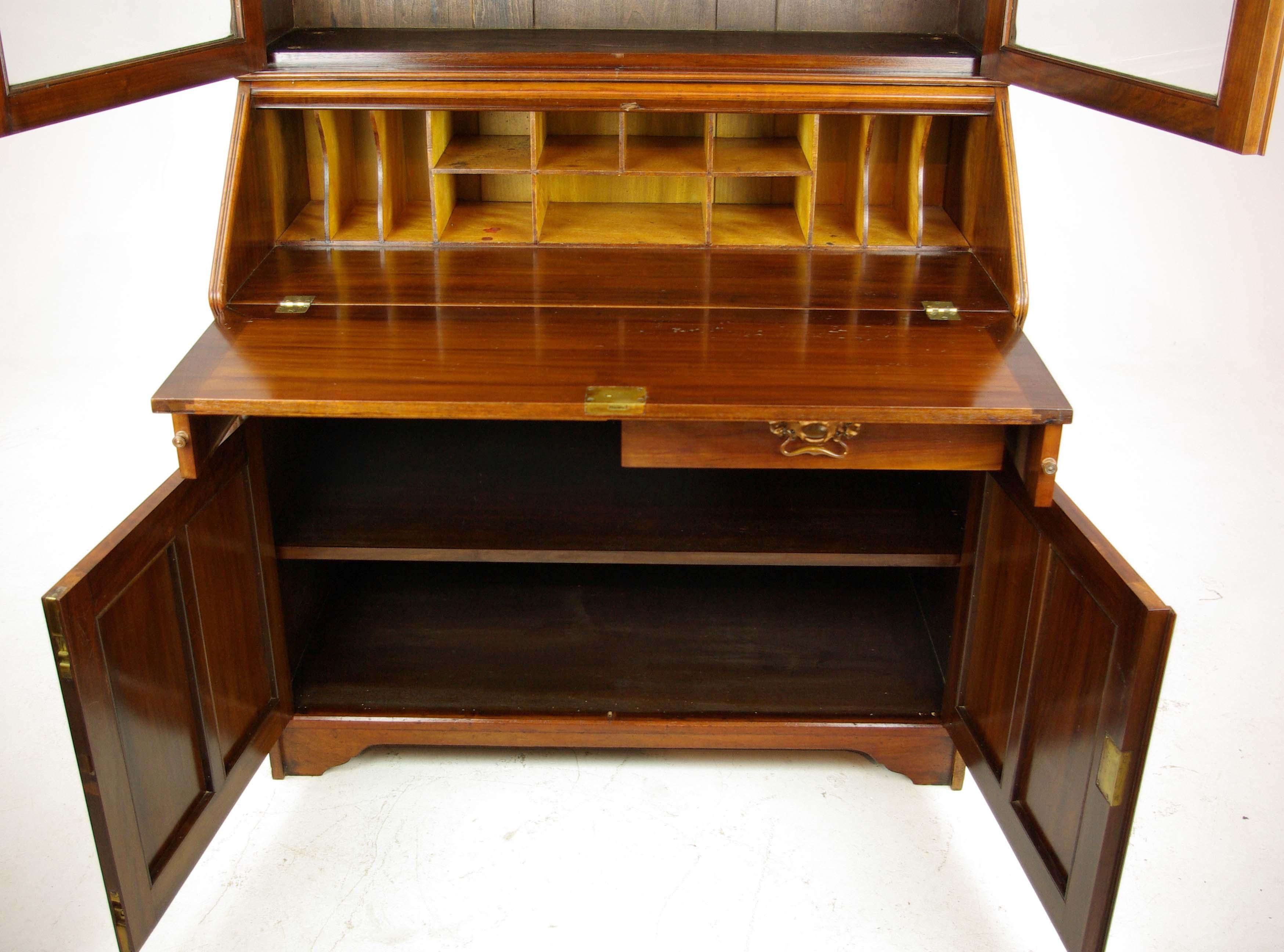Walnut Bureau Bookcase, Slant Front Desk, Secretary Desk, Scotland, 1910 (Schottisch)