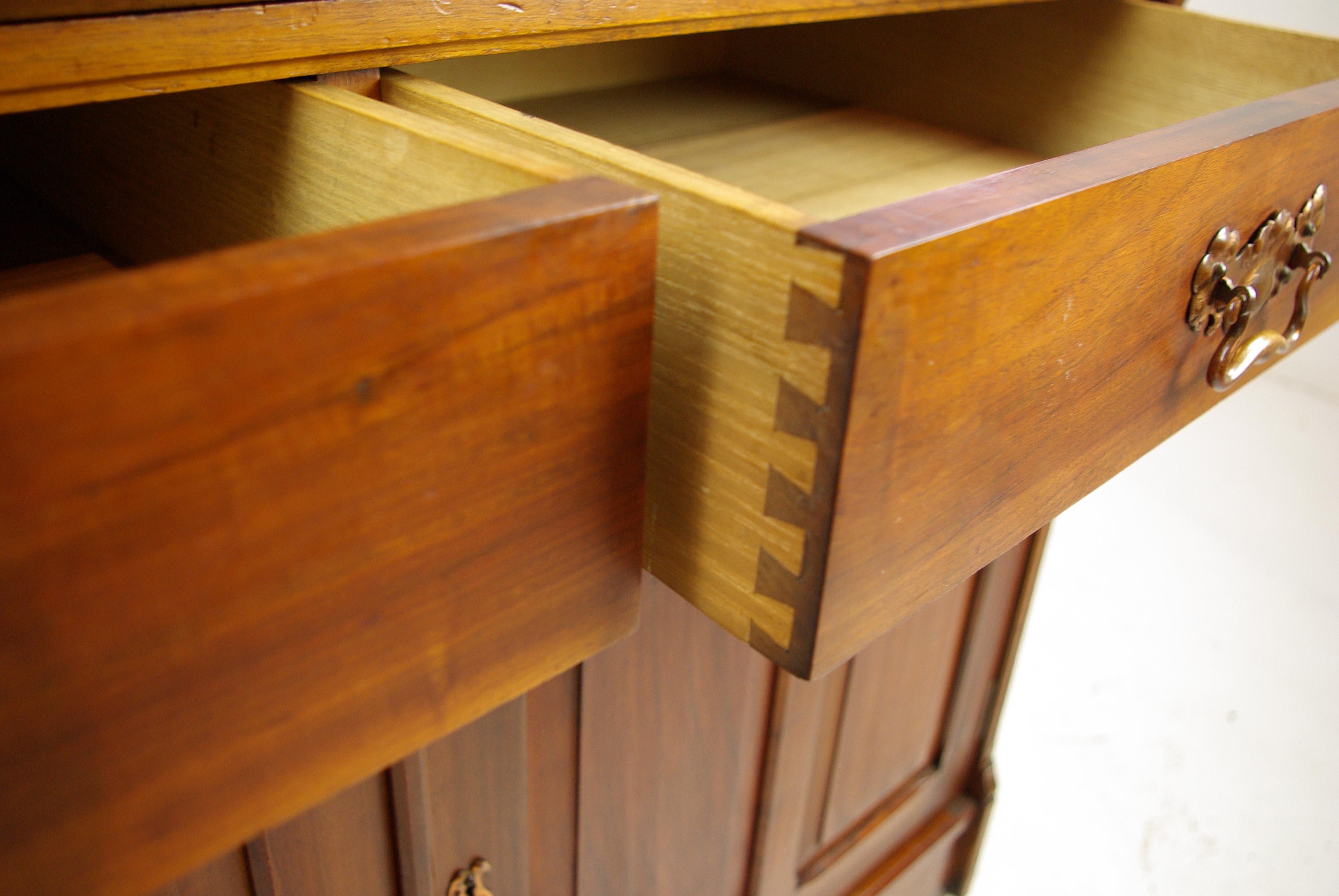 Walnut Bureau Bookcase, Slant Front Desk, Secretary Desk, Scotland, 1910 (Frühes 20. Jahrhundert)