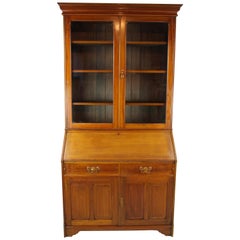 Walnut Bureau Bookcase, Slant Front Desk, Secretary Desk, Scotland, 1910