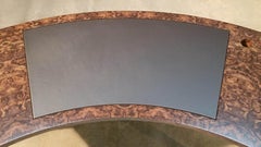 Modern Black Walnut Burl Curved Desk with Leather Inset
