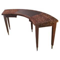 Modern Black Walnut Burl Curved Desk with Leather Inset