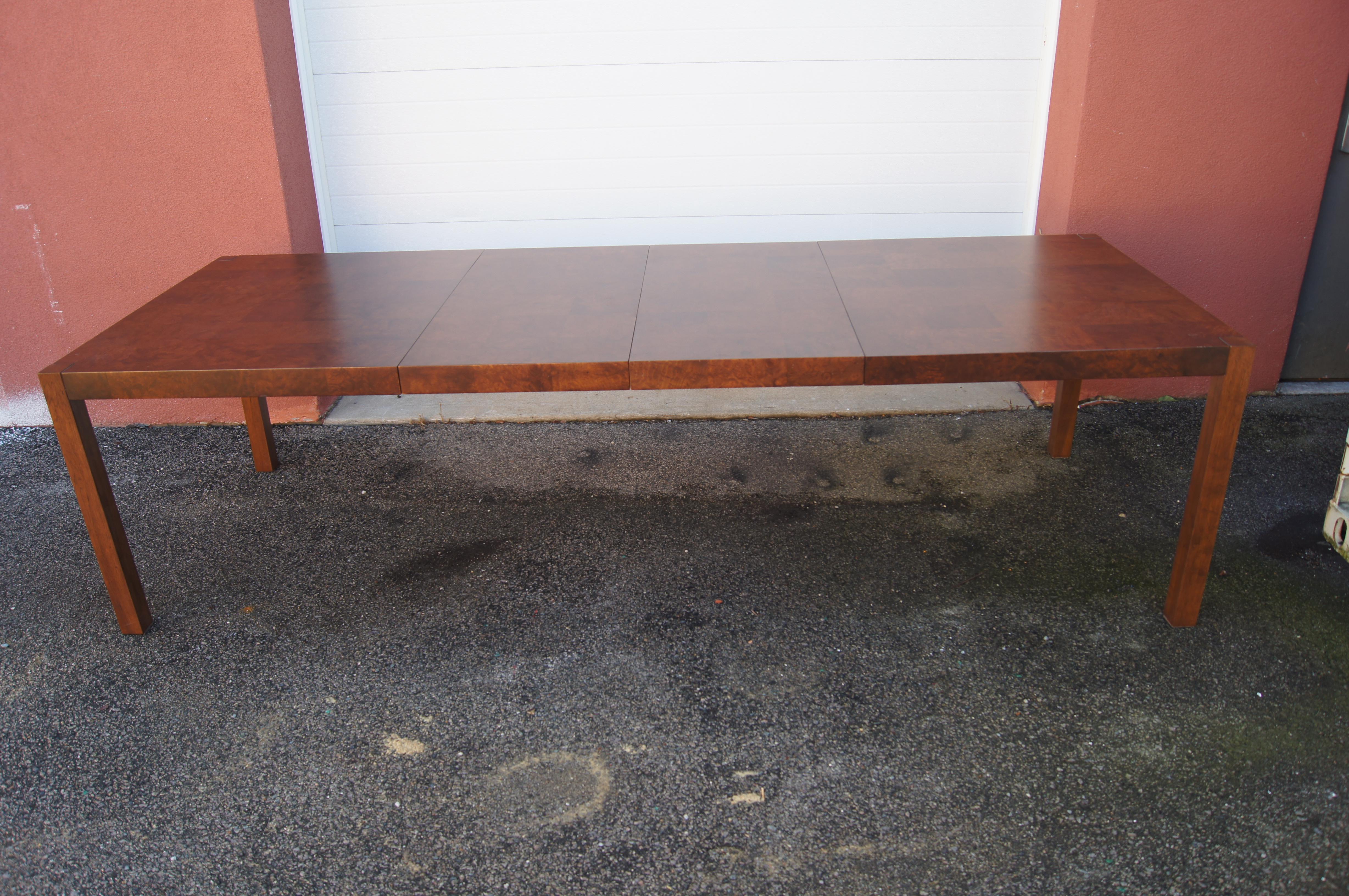 Walnut Burl Extension Dining Table by Rapids Furniture Company In Good Condition In Dorchester, MA