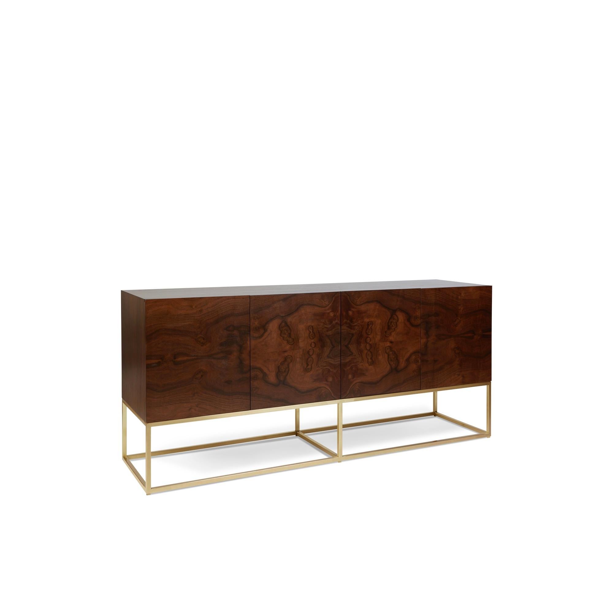 The thin frame cabinet is a four-door case piece with a thin, plated steel base. The interior includes one drawer and adjustable shelves.

Available finishes may vary. 

The Lawson-Fenning collection is designed and handmade in Los Angeles,