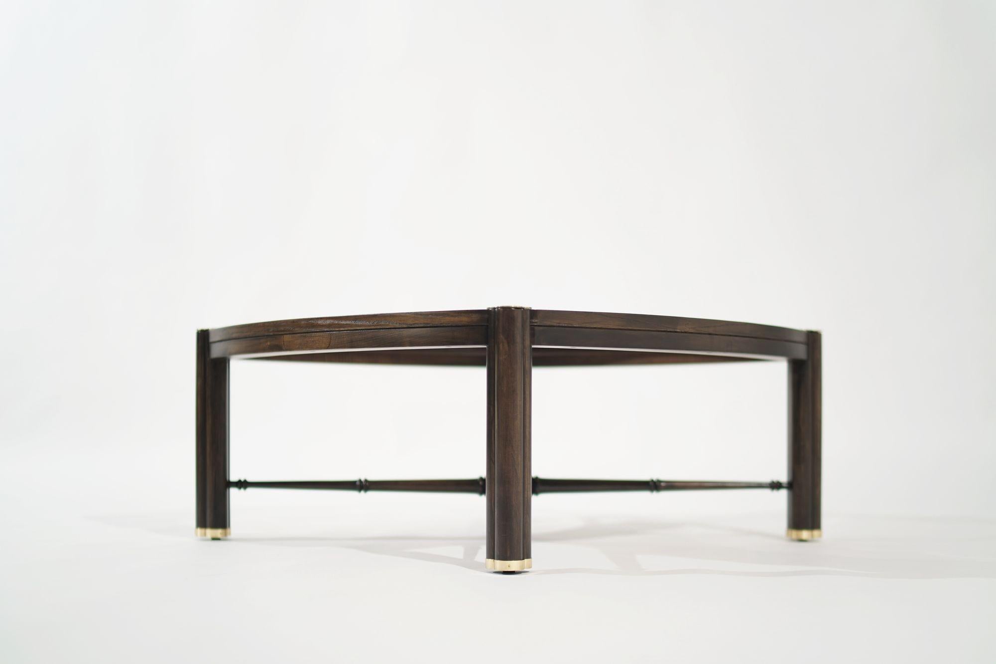 American Walnut Burl Wood Coffee Table with Brass Accents, C. 1960s