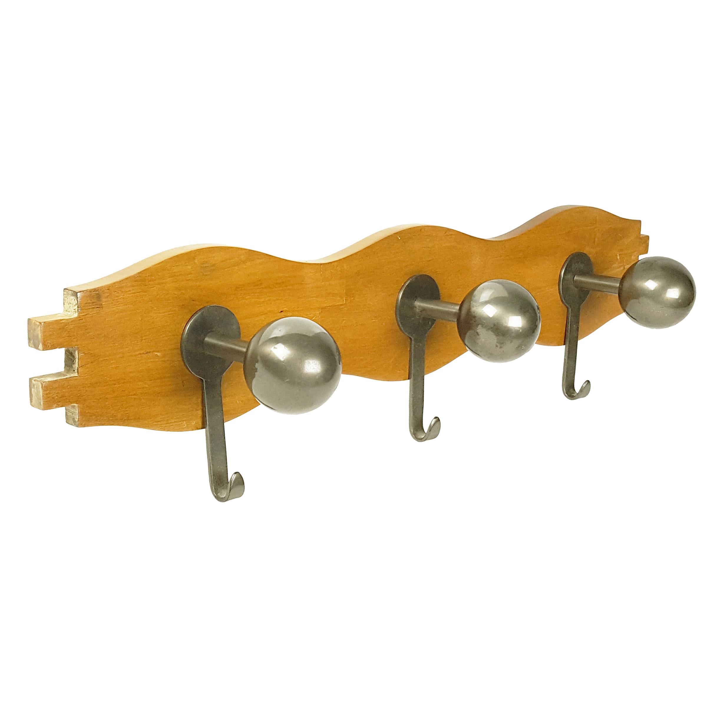 Walnut and Burnished Brass Wall Coat Rack "Attaccapanni" by Mazza for Artemide For Sale